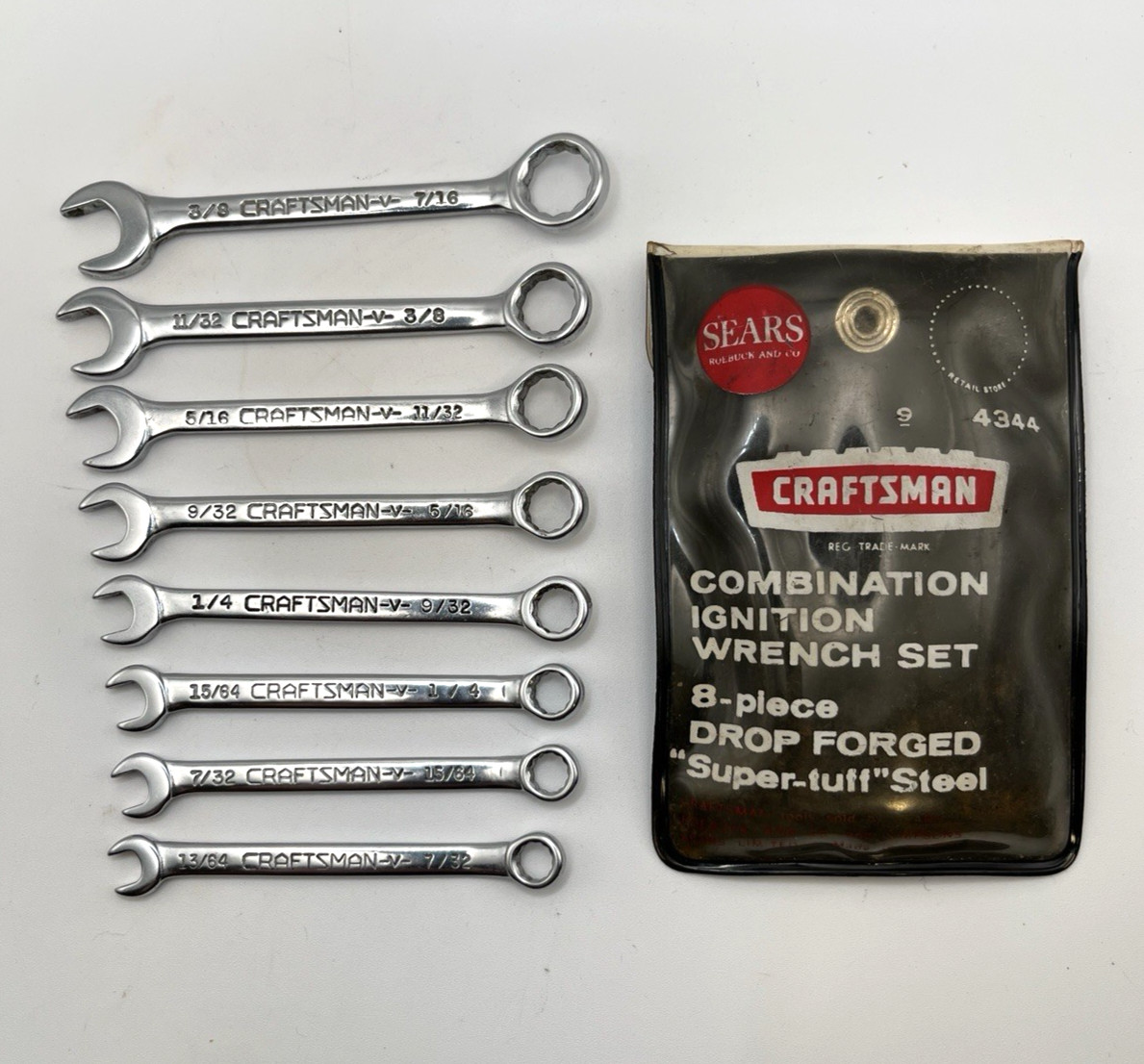 Vintage Sears Craftsman  8pc Combination Ignition Wrench Set 9-4344 With Pouch