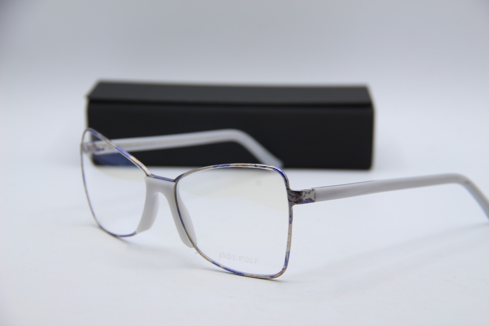 NEW ANDY WOLF HUNT COL. E IVORY BLUE GUNMETAL AUTHENTIC FRAMES EYEGLASSES 56-15