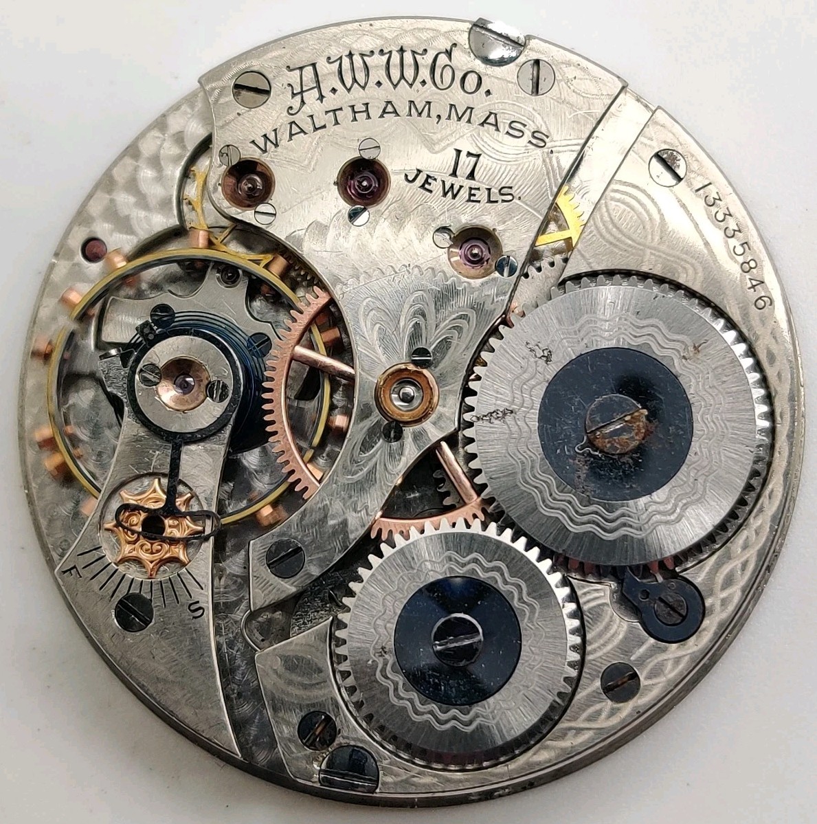 1903 Waltham 625 1899 17 Jewel High Grade 16S watch movement Running For Repair 