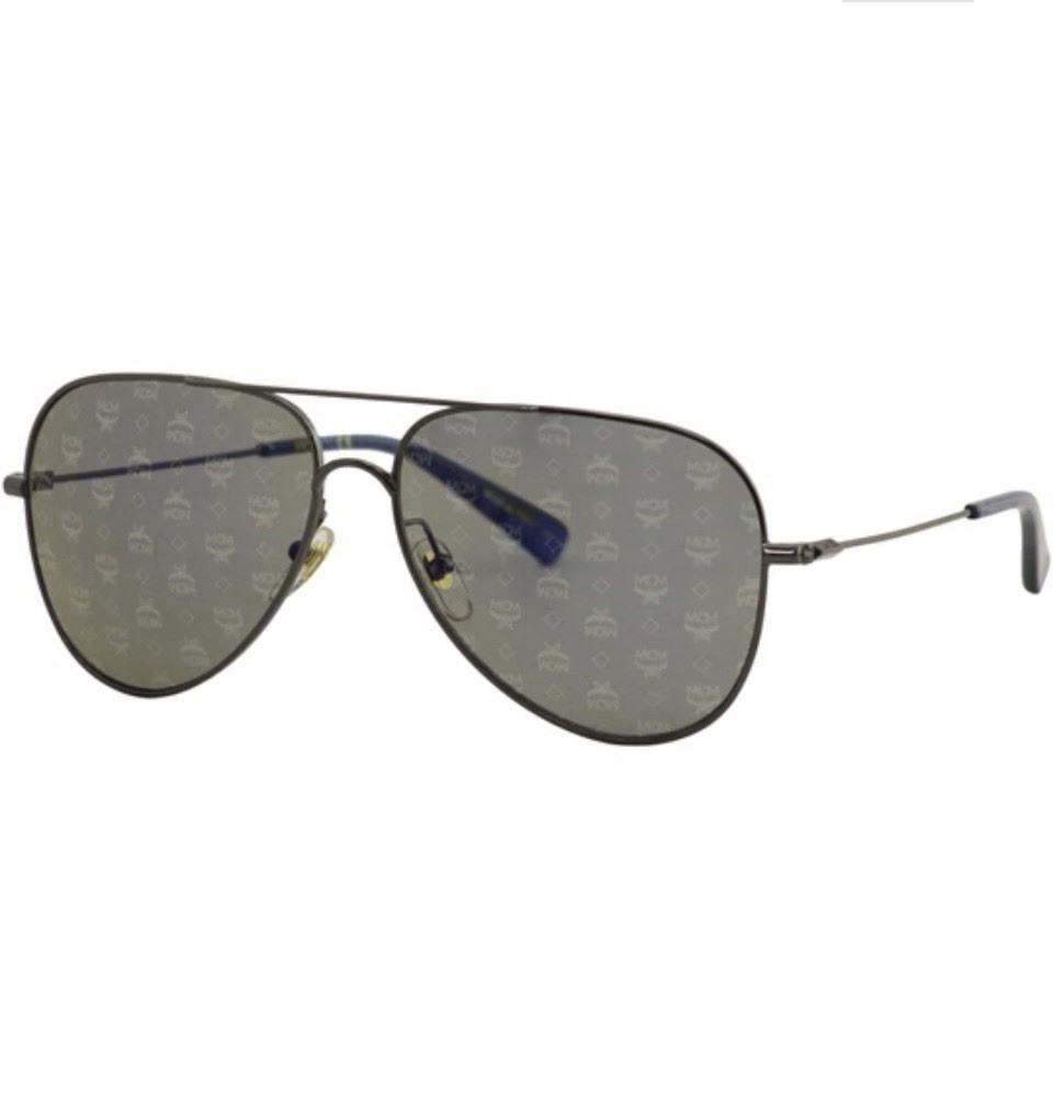 AUTH MCM MENS METAL AVIATOR SUNGLASSES W/LAZER LOGO PRINT LENS BLUE EXCELLENT