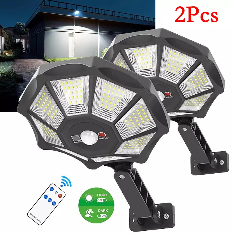 2X Solar Lights Outdoor 168LED Motion Sensor Flood Light Dusk to Dawn Solar Lamp