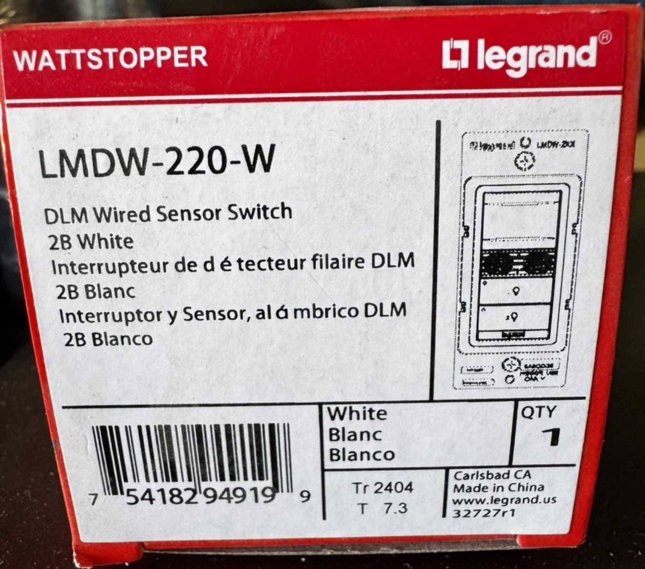 WATTSTOPPER LMDW-220-W DLM MOTION SWITCH WHITE **NEW** WATTSTOPPER LMDW-220-W DLM MOTION SWITCH WHITE **NEW**
