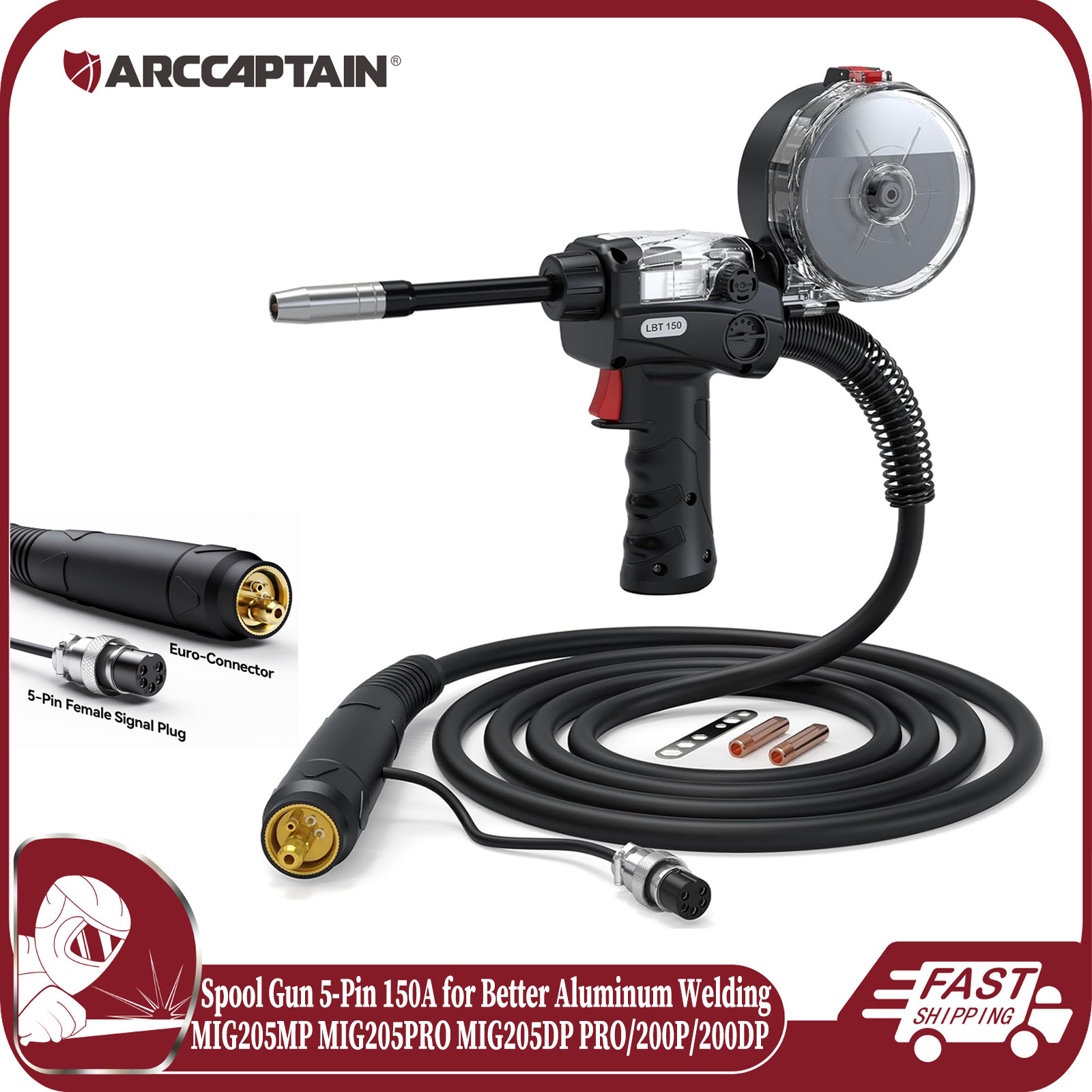 ARCCAPTAIN Spool Gun 5-Pin 150A for Aluminum Welding MIG205MP MIG205PRO MIG205DP