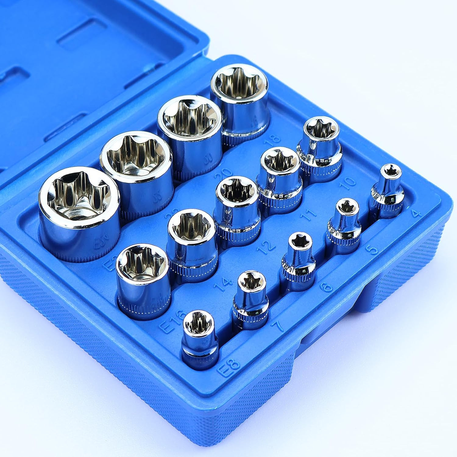 14-Piece Female E-Torx Socket Set, E4-E24 External Star Sockets, 1/4\