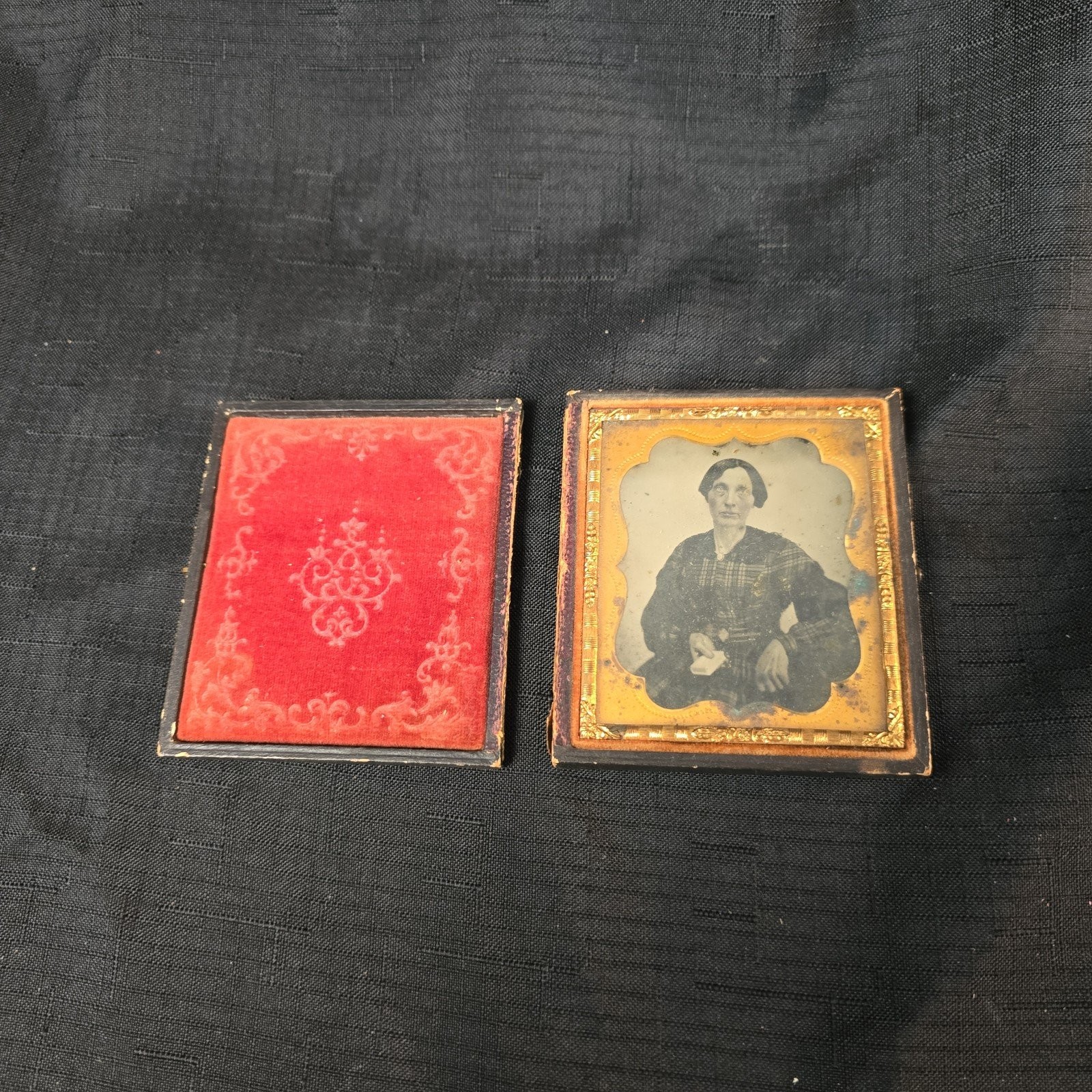 Antique 1/6 Sixth Plate Ambrotype Daguerreotype Woman Portrait Embossed Case