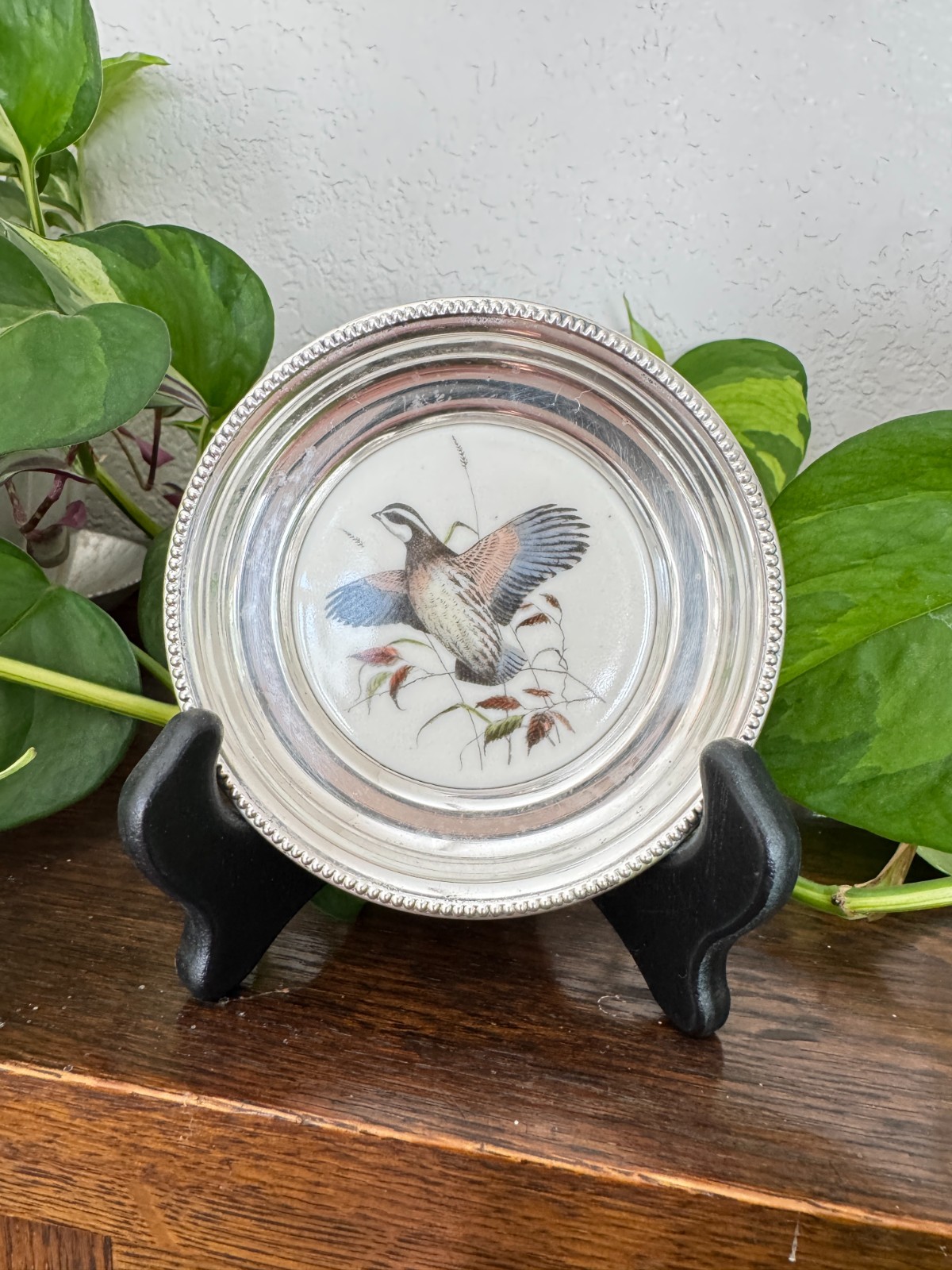 Rare Frank M Whiting Sterling Bobwhite Quail Coaster Dennis Puleston