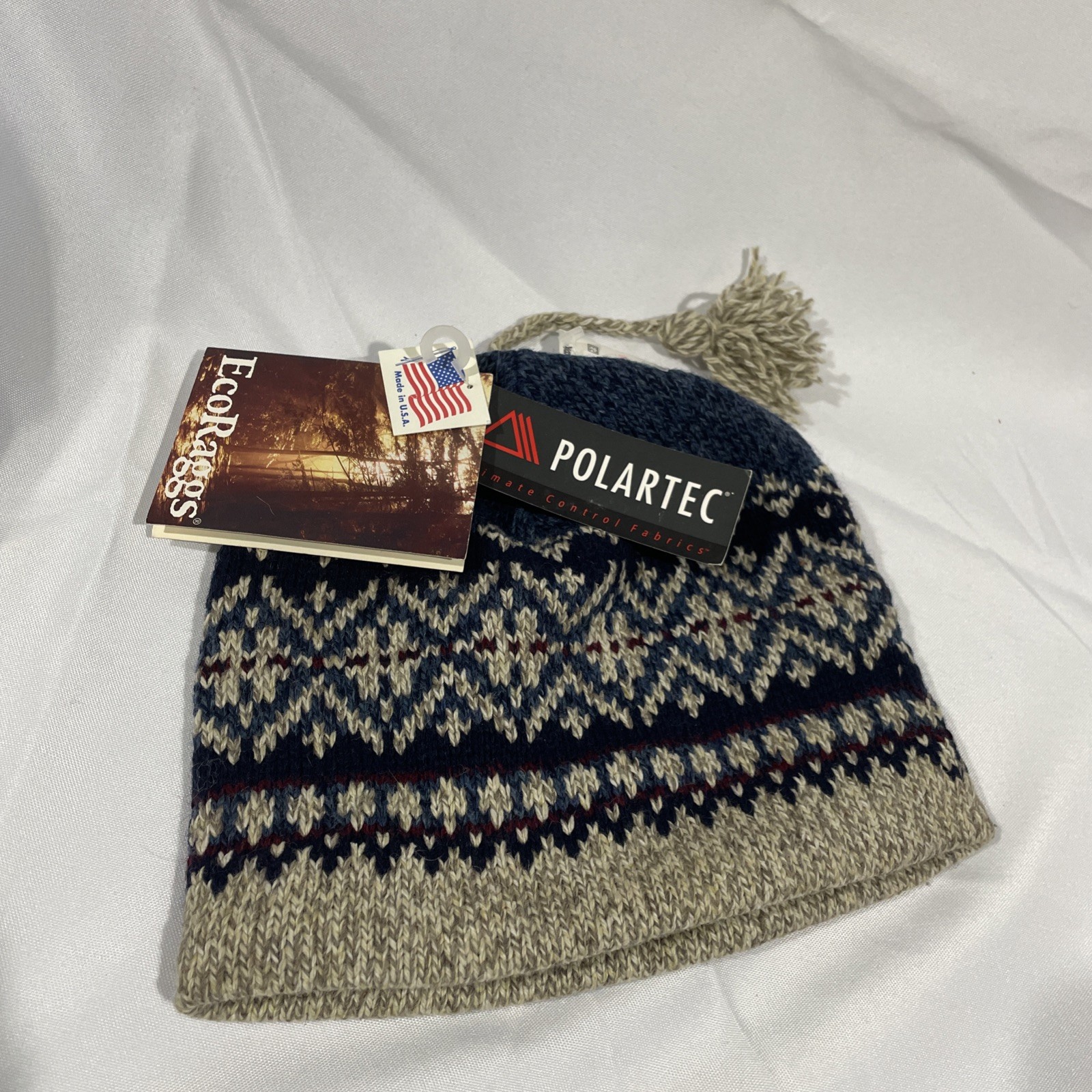 VTG Eco Raggs Wool Blend Winter Beanie Hat with tassel & fleeceliner NWT USA VTG Eco Raggs Wool Blend Winter Beanie Hat with tassel & fleeceliner NWT USA