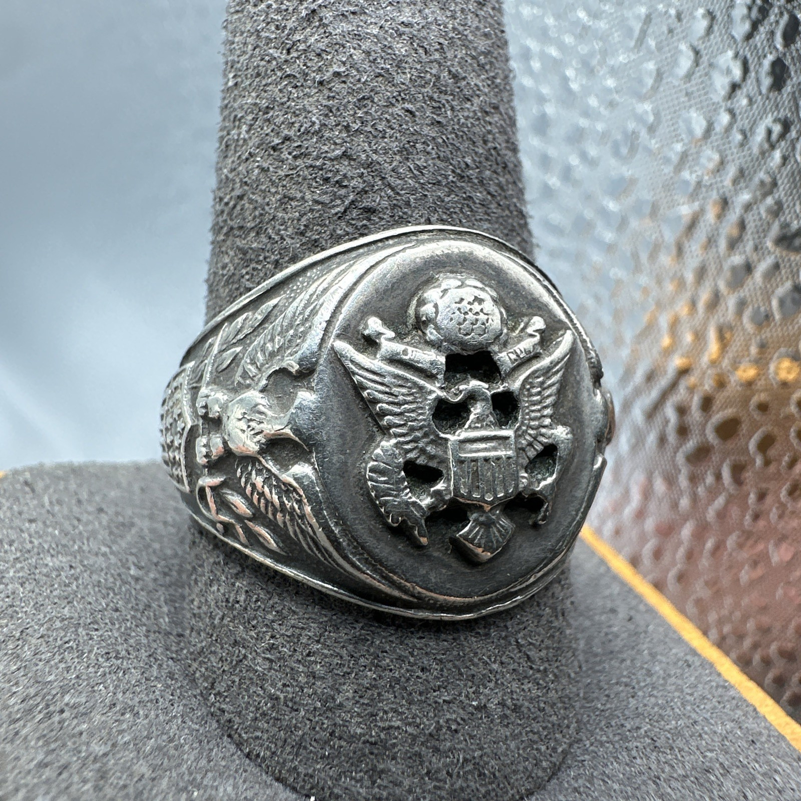 Vtg c1940\'s WWII Era Sterling Silver US Army Military Ring Sz 11 14g 18mm Signet Vtg c1940\'s WWII Era Sterling Silver US Army Military Ring Sz 11 14g 18mm Signet