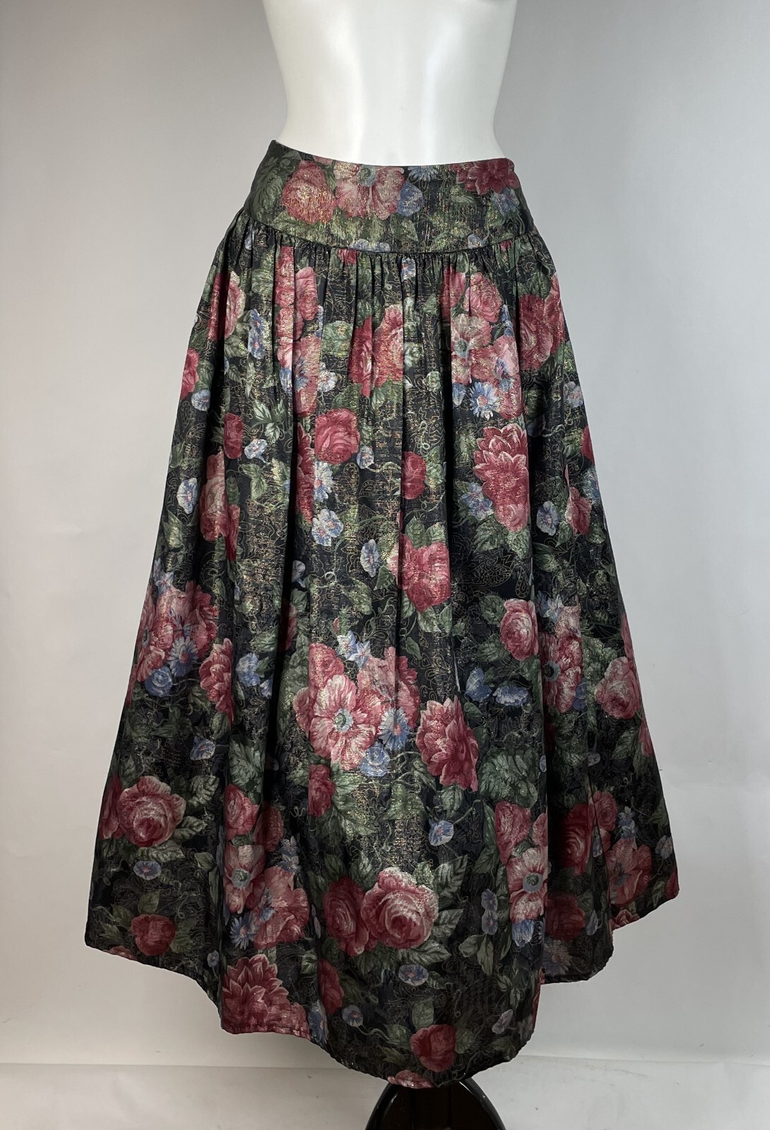 VTG 80s Scott McCLintock long pink and black floral maxi skirt 6 - Fits XS