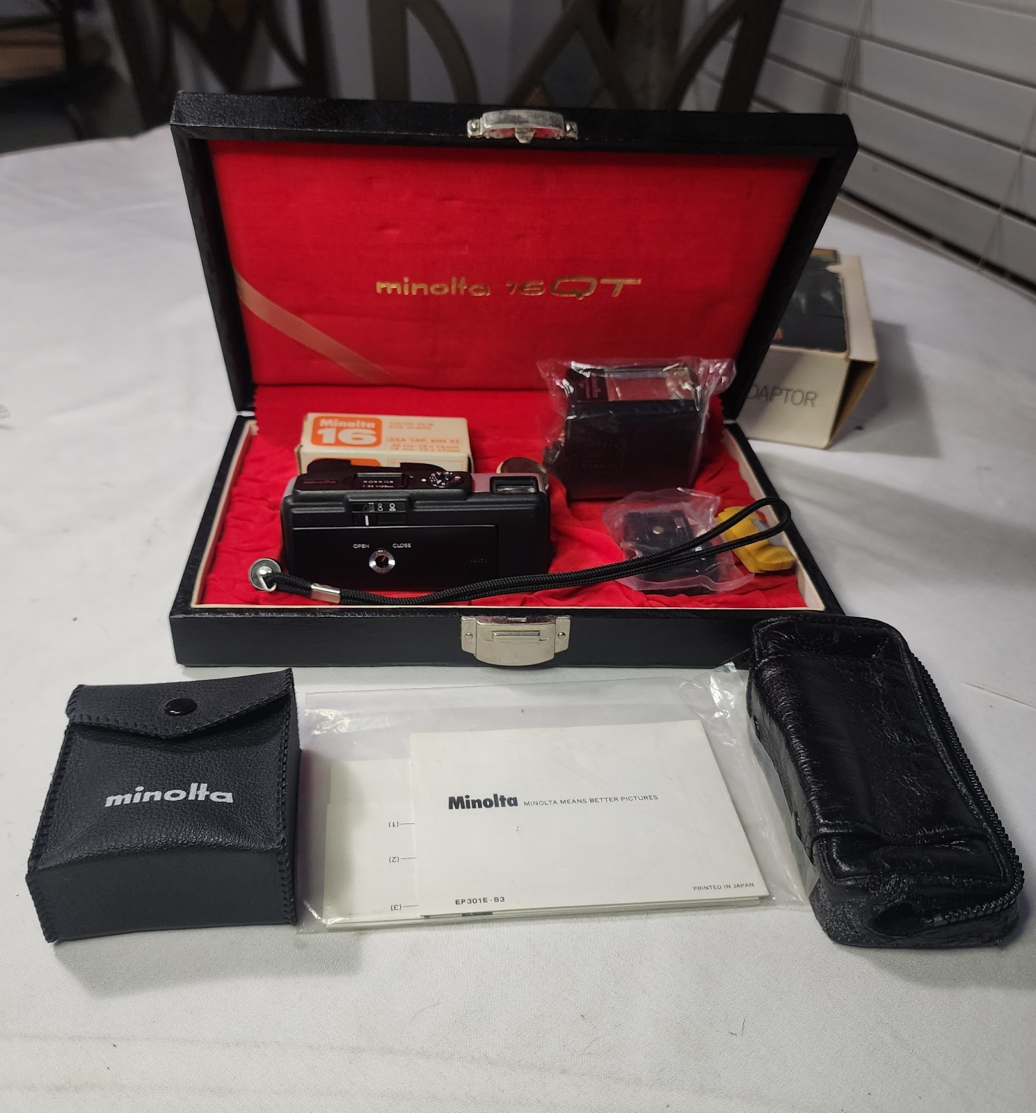Vtg 1972 MINOLTA Japan QT Subminiature Spy Camera Kit w/Box + Case + Accessories