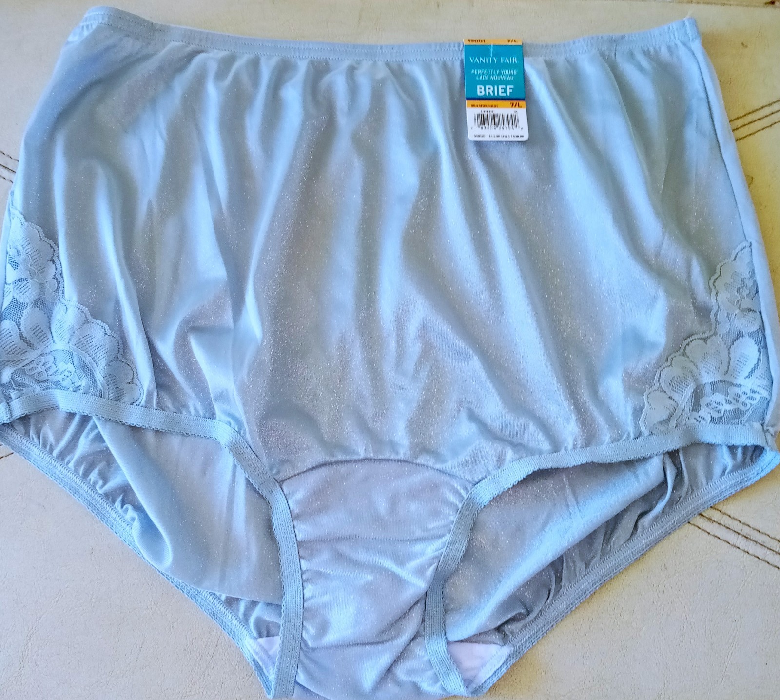 VANITY FAIR PERFECTLY  LACE NOUVEAU  MISTY BLUE SILKY SHEER NYLON PANTY BRIEF 7