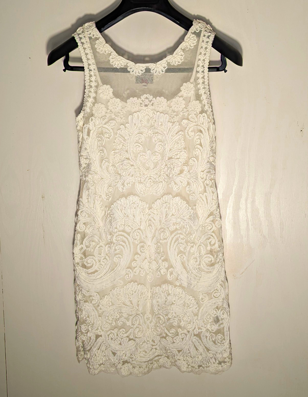 Anthropologie Yoana Baraschi White Lace Illusion Sheath Dress Sz 14 Bridal Boho