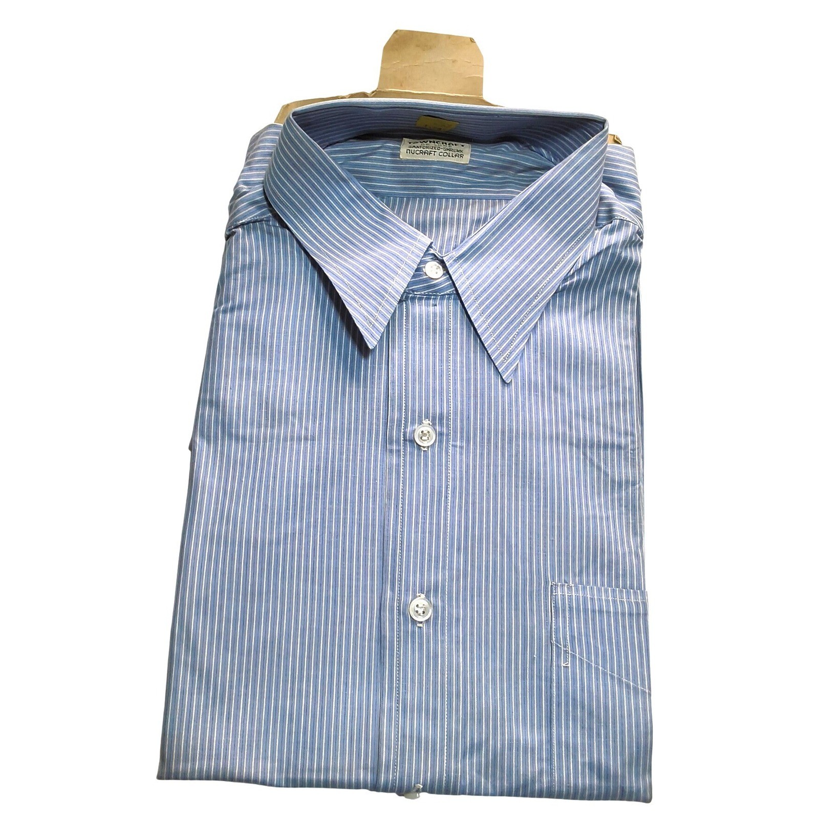 Towncraft Button Down Shirt Mens 15.5-4 Blue White Pinstripe Nucraft Collar NOS
