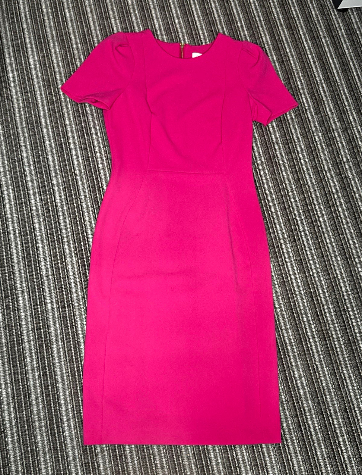 Calvin Klein Pink Solid Sheath Dress Size 4 Short Sleeve Round Neck Zip Back Calvin Klein Pink Solid Sheath Dress Size 4 Short Sleeve Round Neck Zip Back