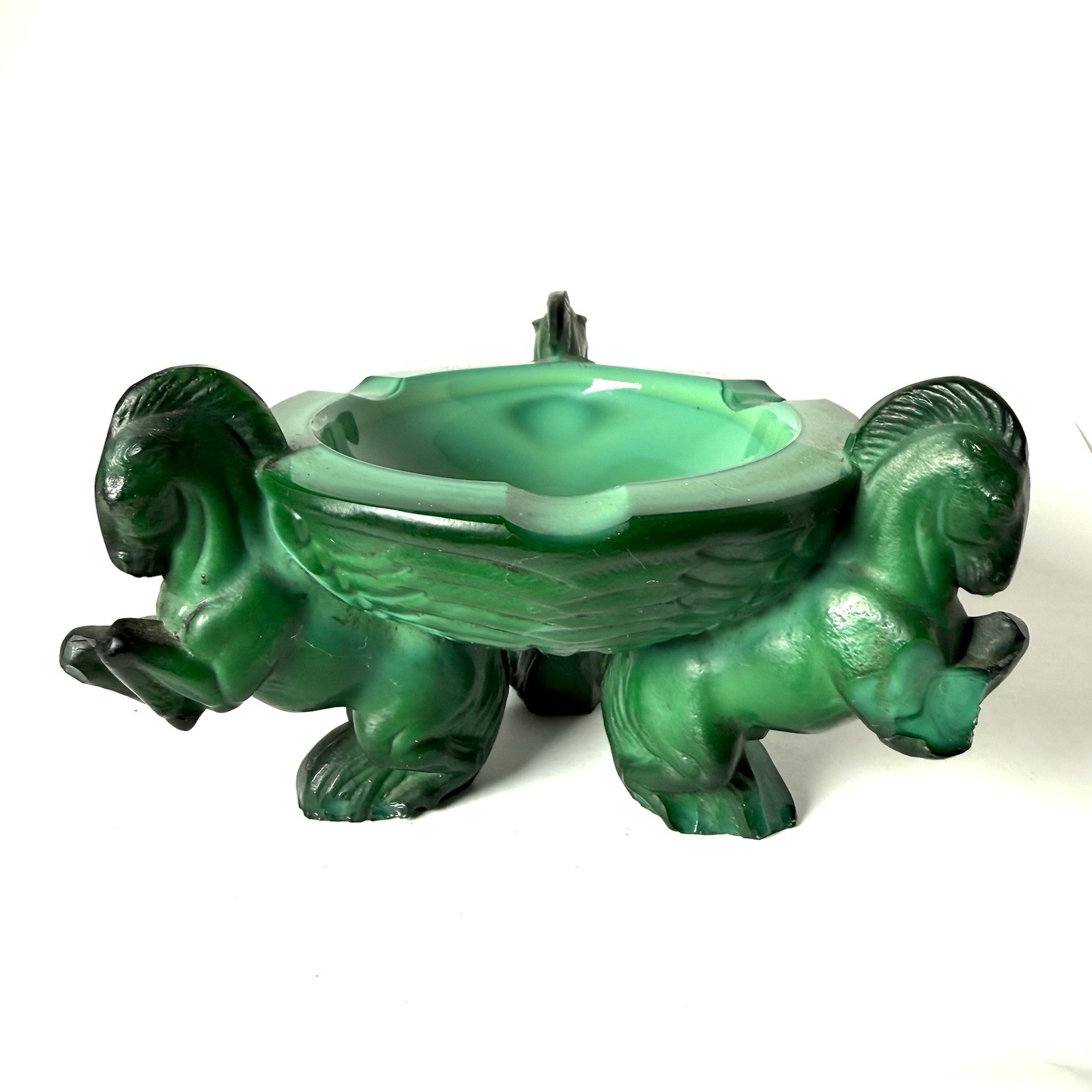 Antique Moser Malachite Glass Ashtray Jade Art Horses Circa 1900 READ Antique Moser Malachite Glass Ashtray Jade Art Horses Circa 1900 READ