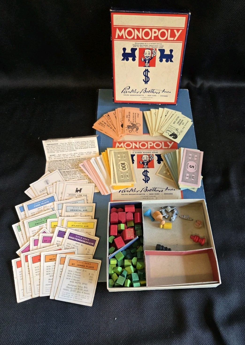 Vintage 1946 Monopoly Game Complete Post-WWII Metal Wood Token Variant w/ Rules
