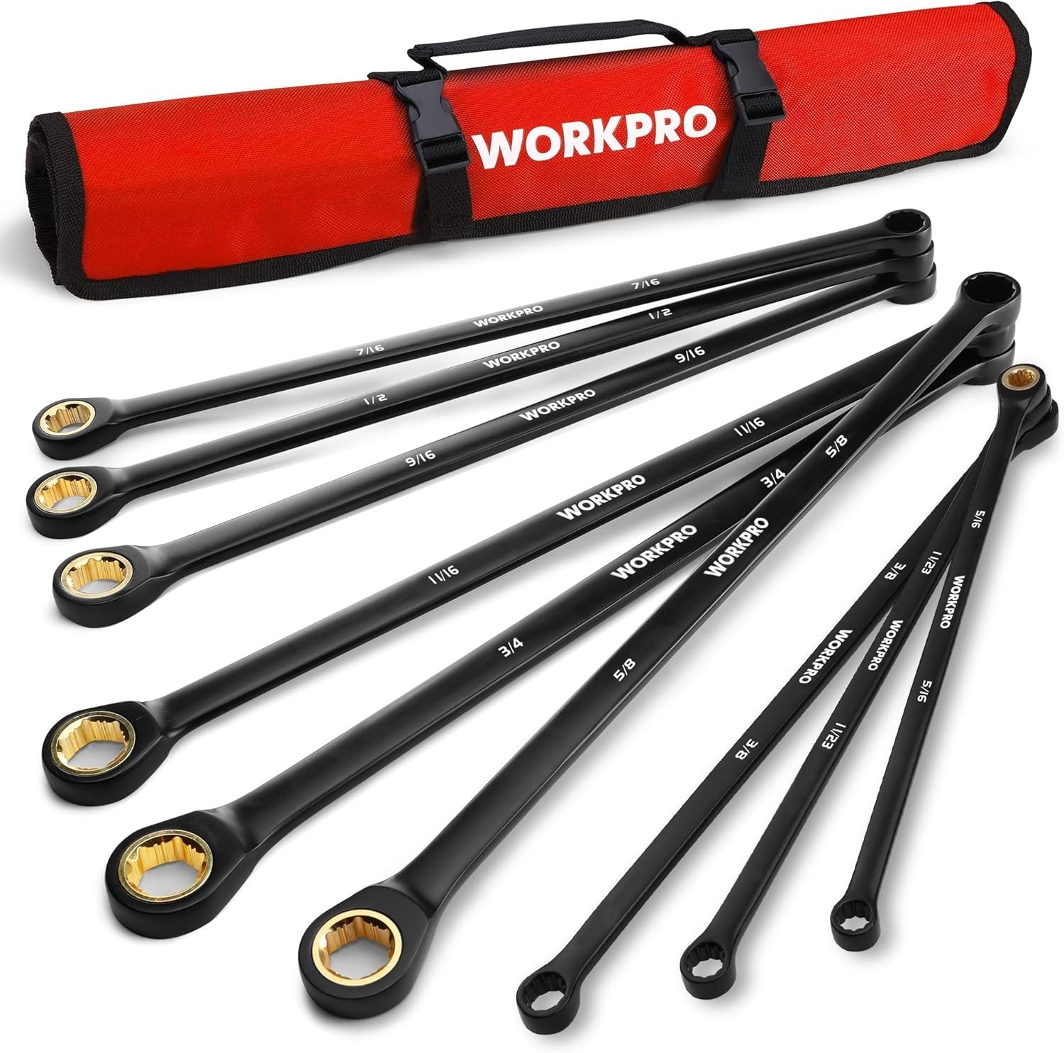 9PC Extra Long Ratcheting Wrench Set SAE 5/16-3/4 72T CR-V Double Box 9PC Extra Long Ratcheting Wrench Set SAE 5/16-3/4 72T CR-V Double Box