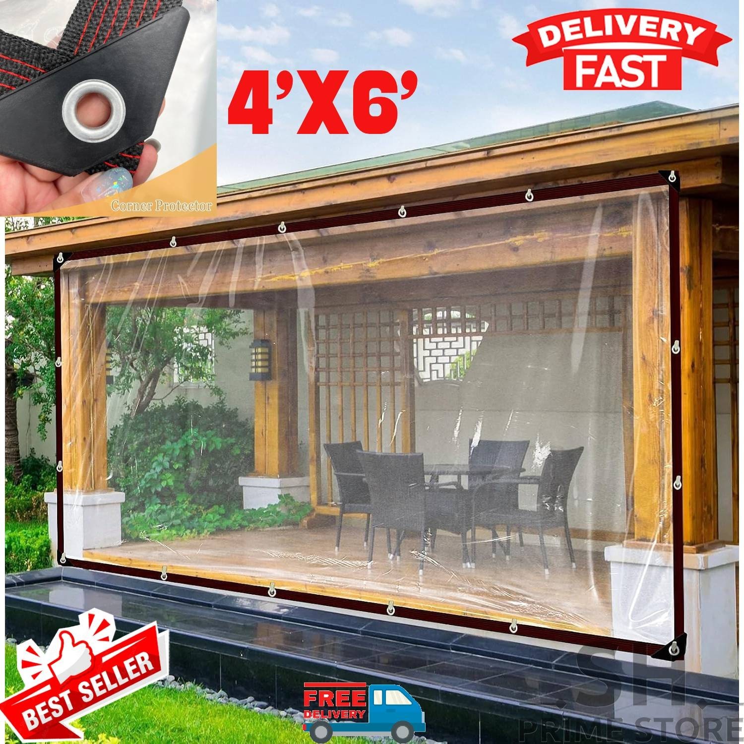 Clear Tarp with Grommets 4X6FT Transparent Heavy Duty Waterproof Patio Enclosure Clear Tarp with Grommets 4X6FT Transparent Heavy Duty Waterproof Patio Enclosure