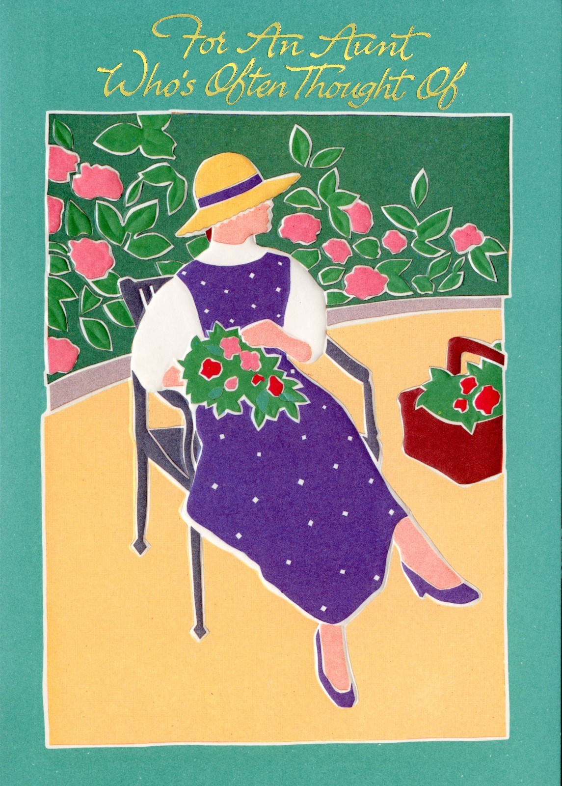 Unused Vintage MOTHER\'S DAY Card FOR AUNT, Garden Lady by Gibson Greetings + ✉