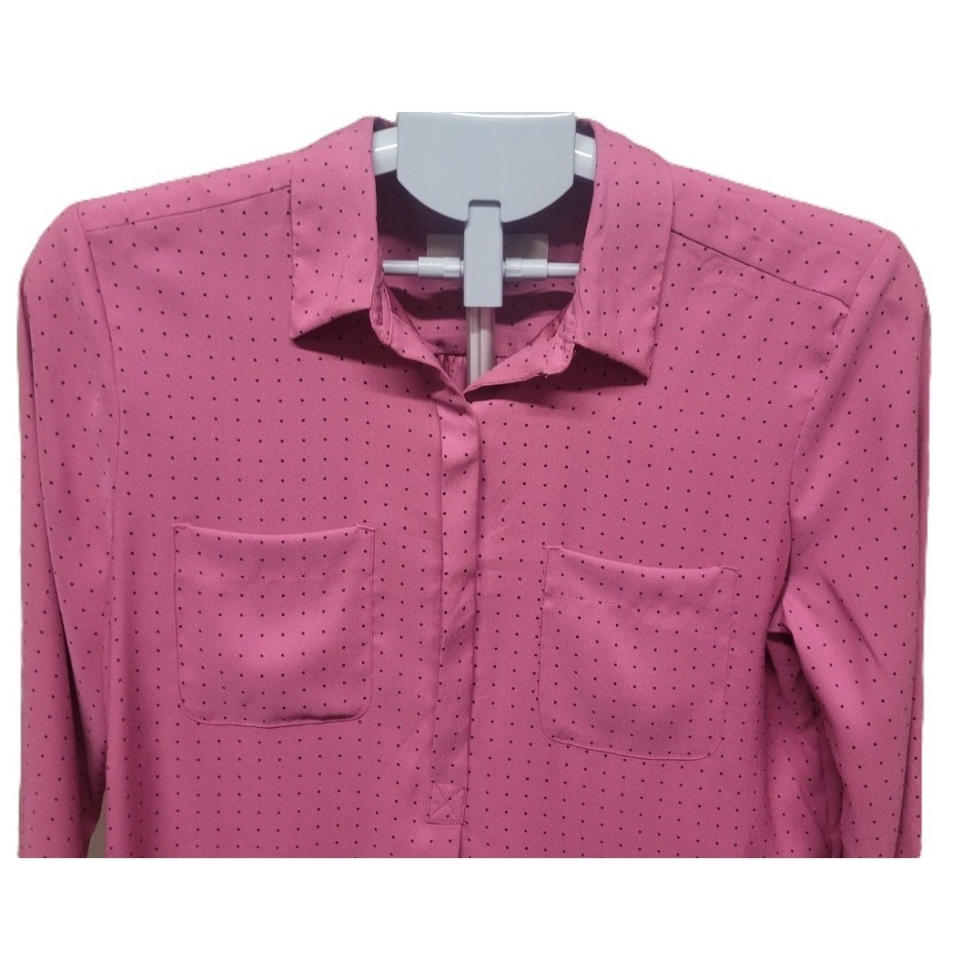 Ann Taylor LOFT Top Women\'s M Mauve Dot Print Popover Long Sleeve