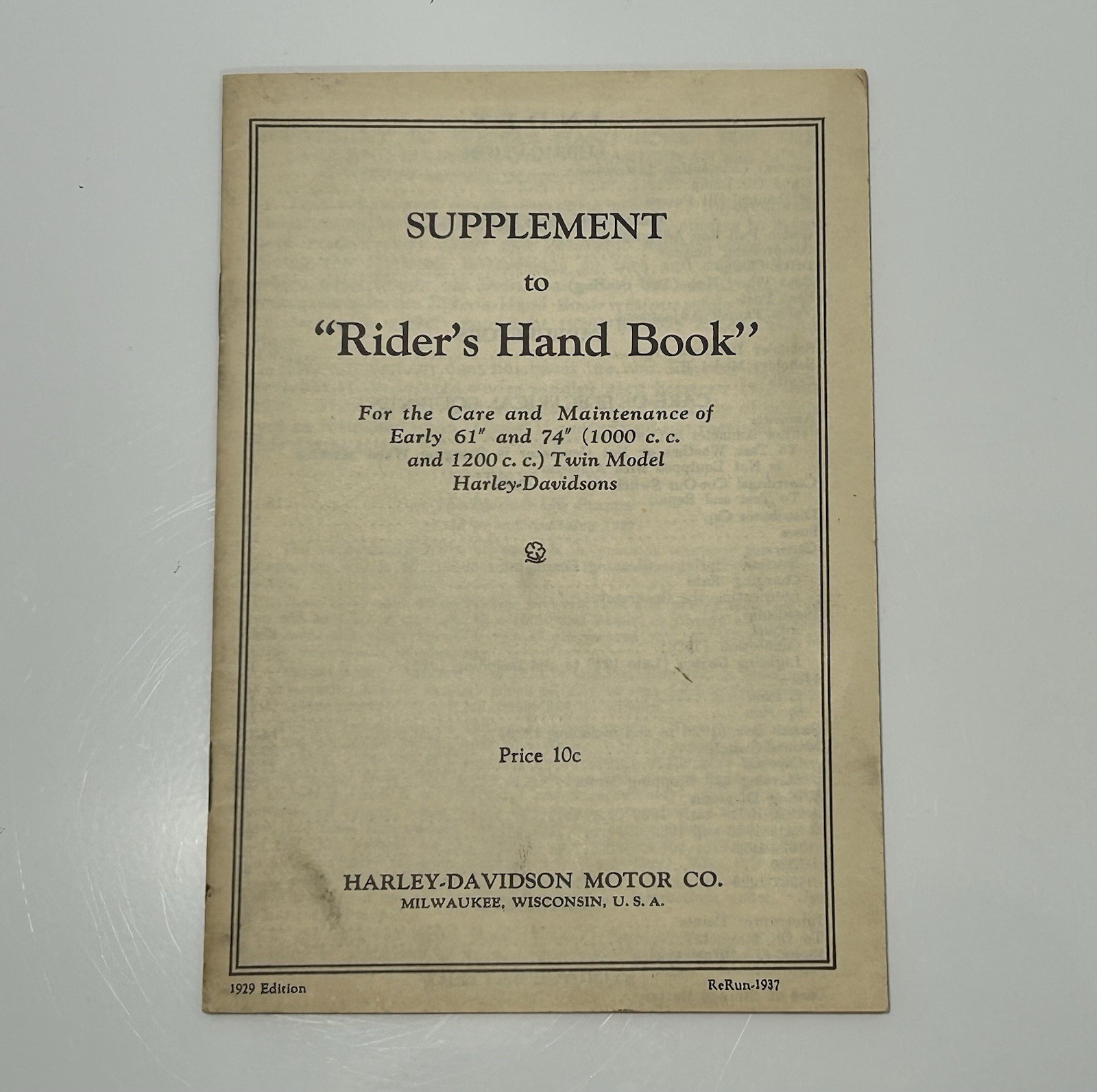 Original 1929 Harley-Davidson Rider's Hand Book Foldout Manuel Original 1929 Harley-Davidson Rider's Hand Book Foldout Manuel
