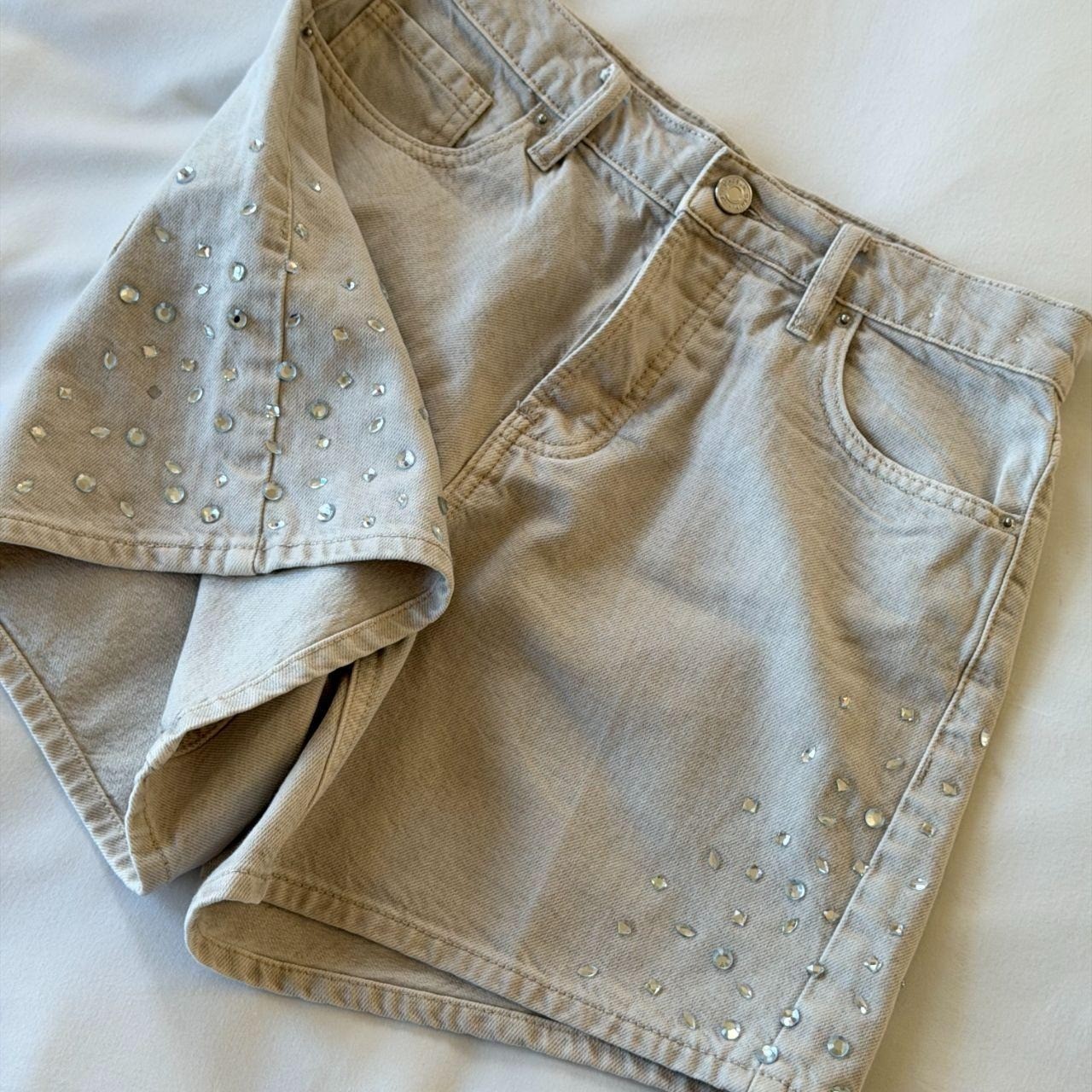 PacSun Tan Washed Denim Rhinestone Embellished Shorts Festival Tan Cream 27