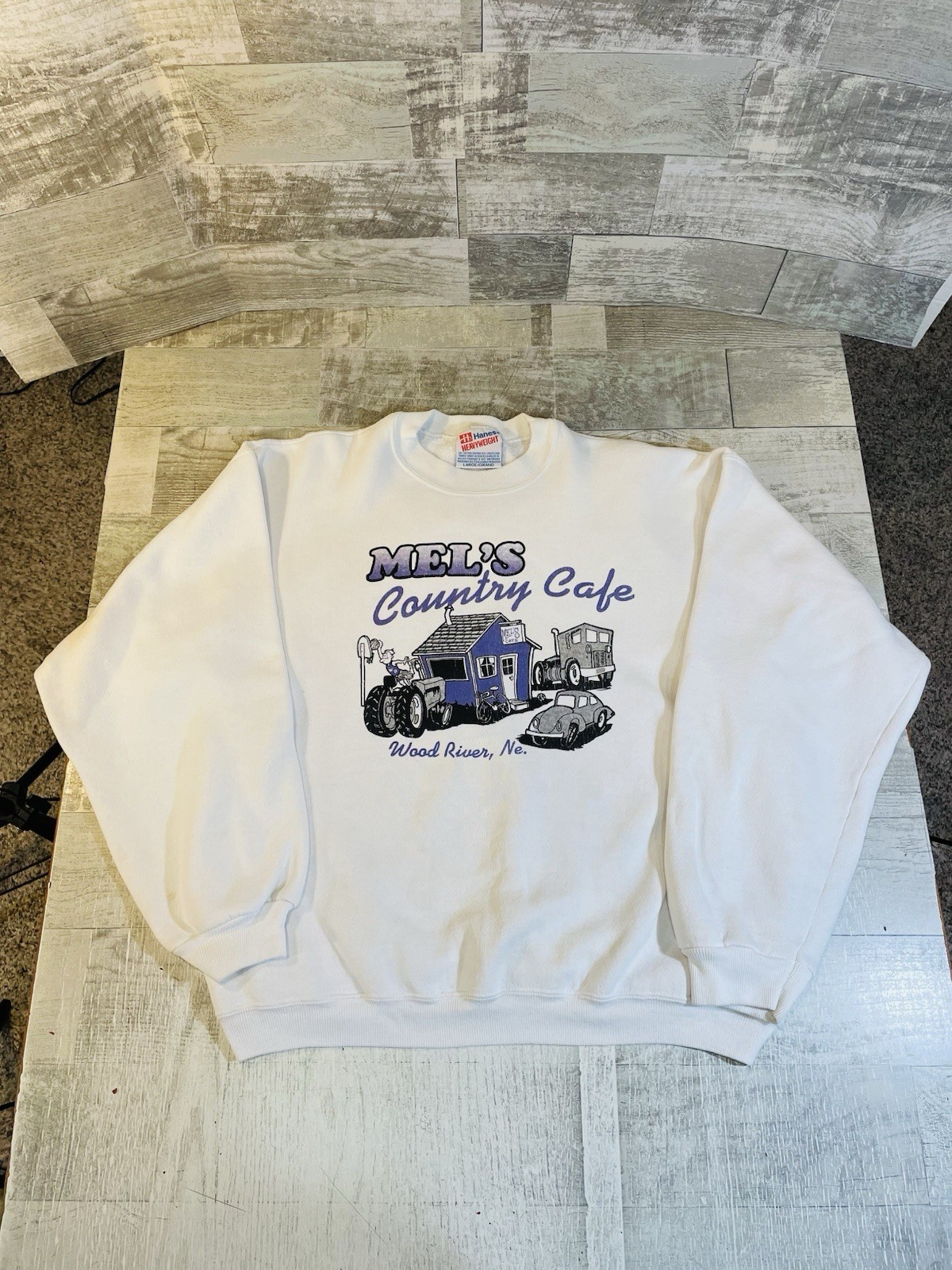 Vintage Mel’s Country Cafe Wood River Nebraska Adult Large White Sweatshirt