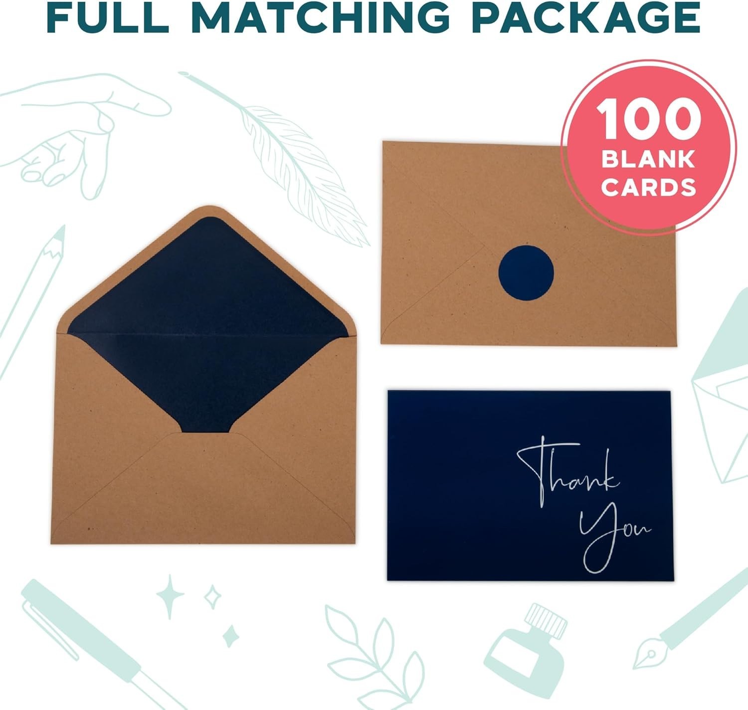 Thank You Cards With Envelopes Bulk Set & Stickers - 100 Pack 4x6 Blank Thank...