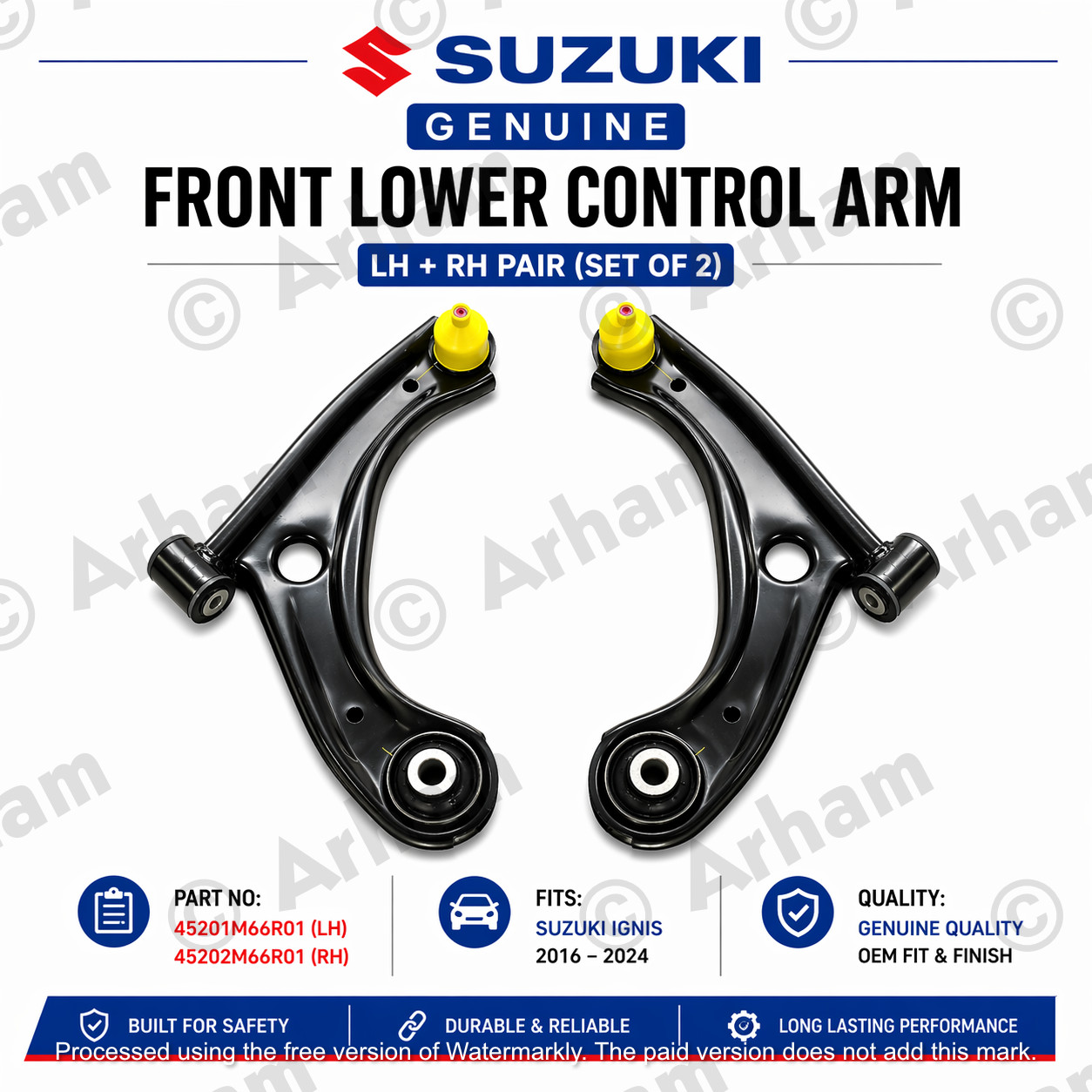Genuine Suzuki Ignis Front Lower Control Arm Pair LH+RH 45201M66R01 45202M66R01