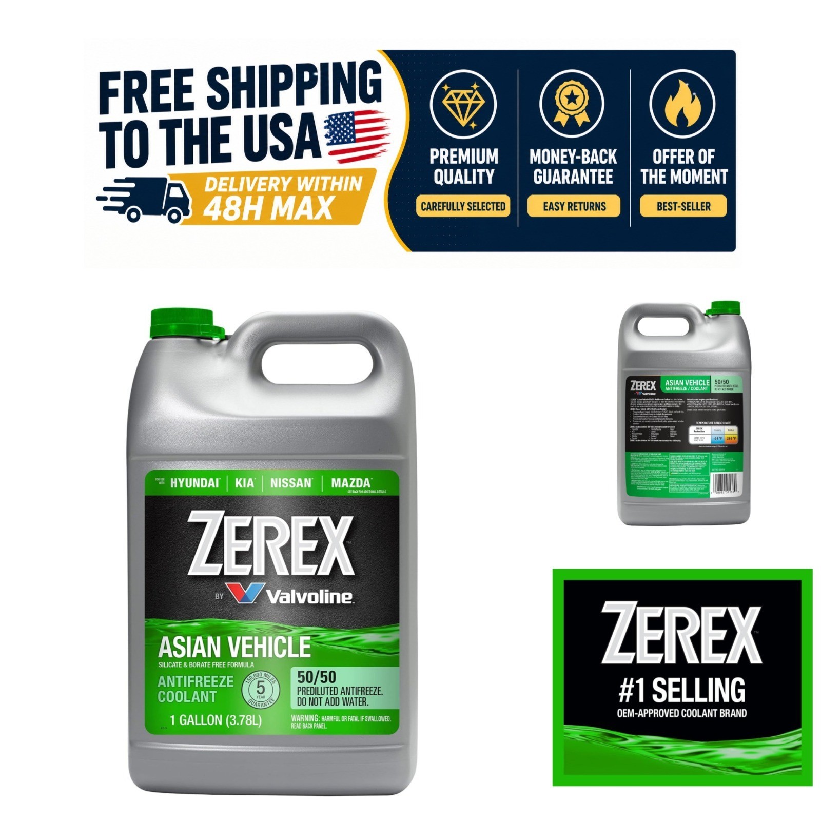 Zerex Asian Vehicle Green 50/50 Antifreeze Coolant 1 Gallon Ready-to-Use