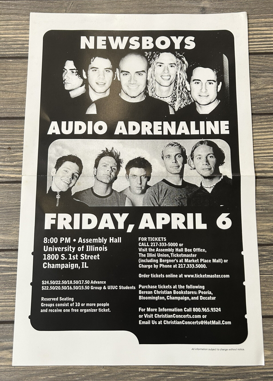 Vintage Newsboys Audio Adrenaline Poster Concert Flyer Promo Ad 11” x 17\