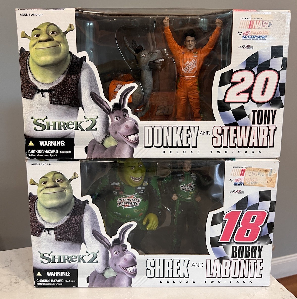 Action McFarlane 2004 NASCAR Shrek Bobby Labonte & Tony Stewart Deluxe Two Pack