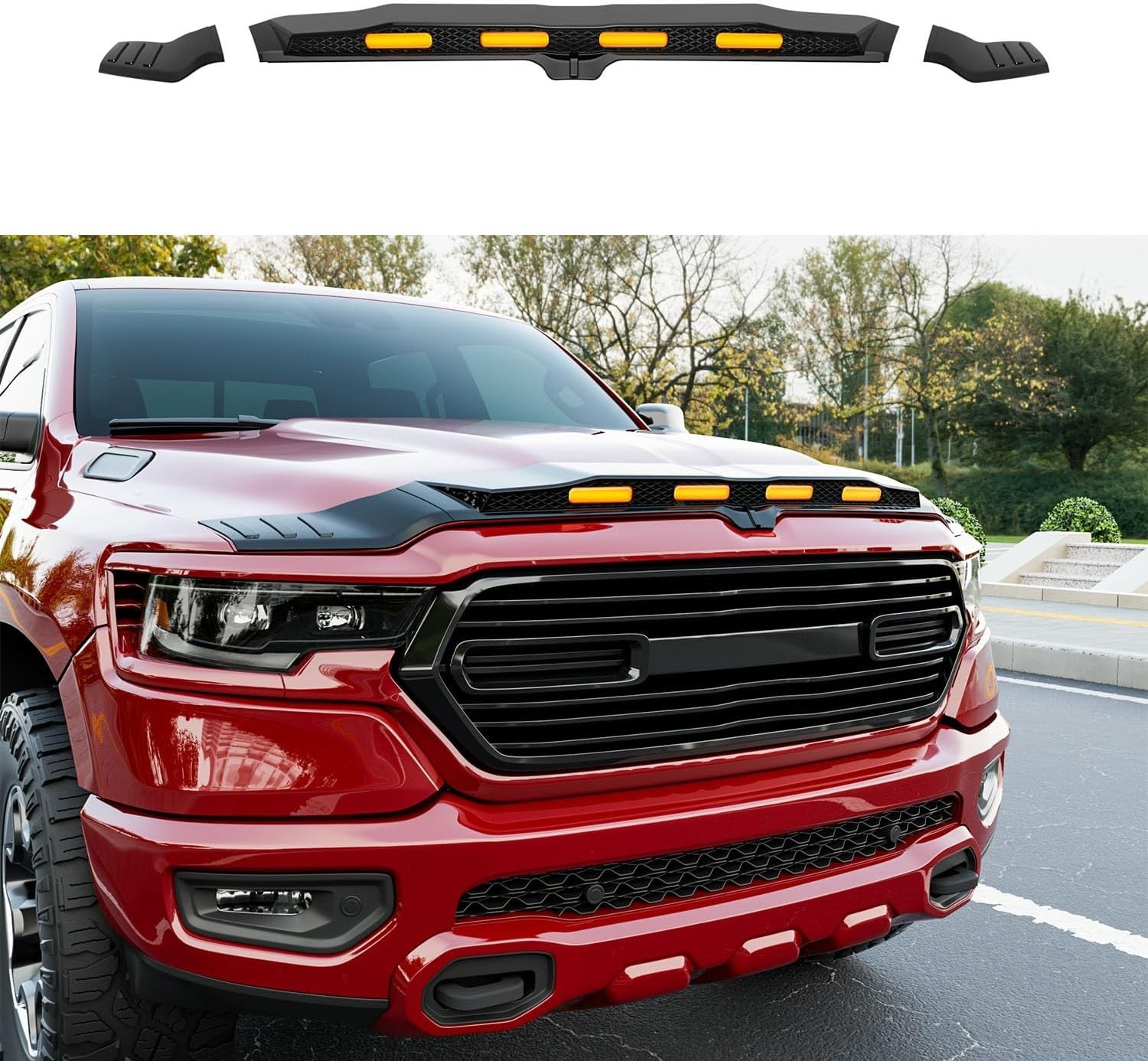 For 2019-2026 Dodge RAM 1500 Hood Protector with LED Light Hood Deflector For 2019-2026 Dodge RAM 1500 Hood Protector with LED Light Hood Deflector