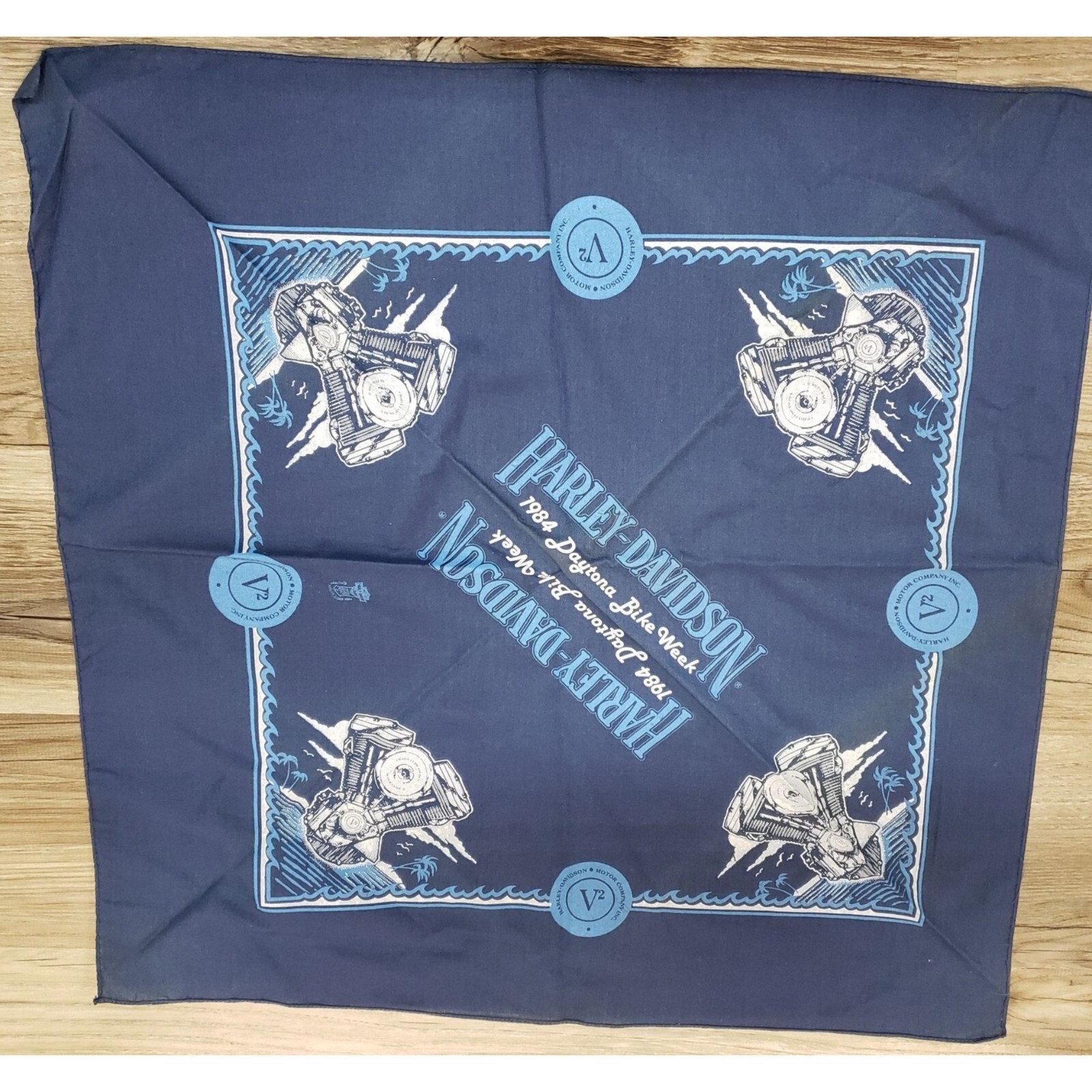 VTG NWOT HARLEY DAVIDSON 1984 DAYTONA BIKE WEEK V2 DESIGN HEADBAND BLACK BLUE