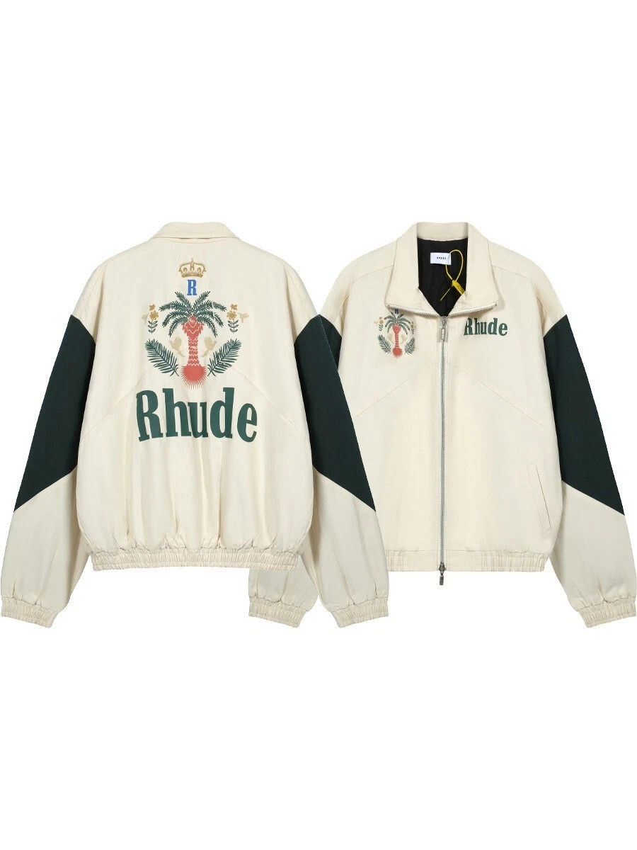 NEW RHUDE Men Women Retro Coconut Tree Logo Polyester Lapel Leisure Coat Jacket