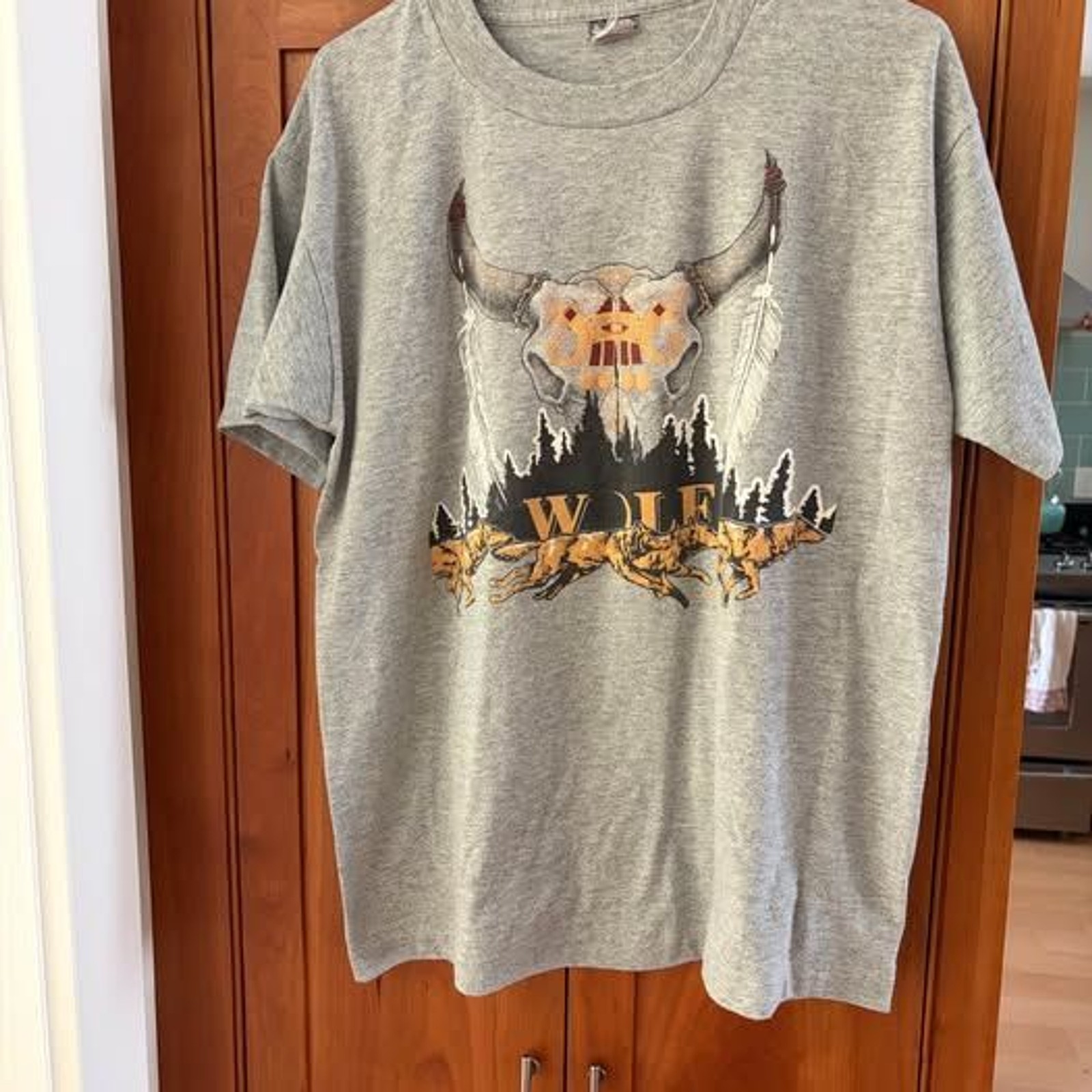 Vintage 90s Wolf Graphic T-Shirt Gray Single Stitch Western Men’s Large