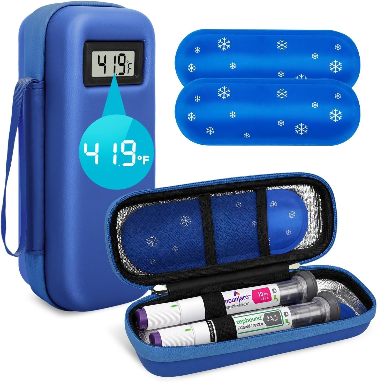 Insulin Cooler Travel Case, Peptide Travel Case with Temp Display, 2 Ice Packs