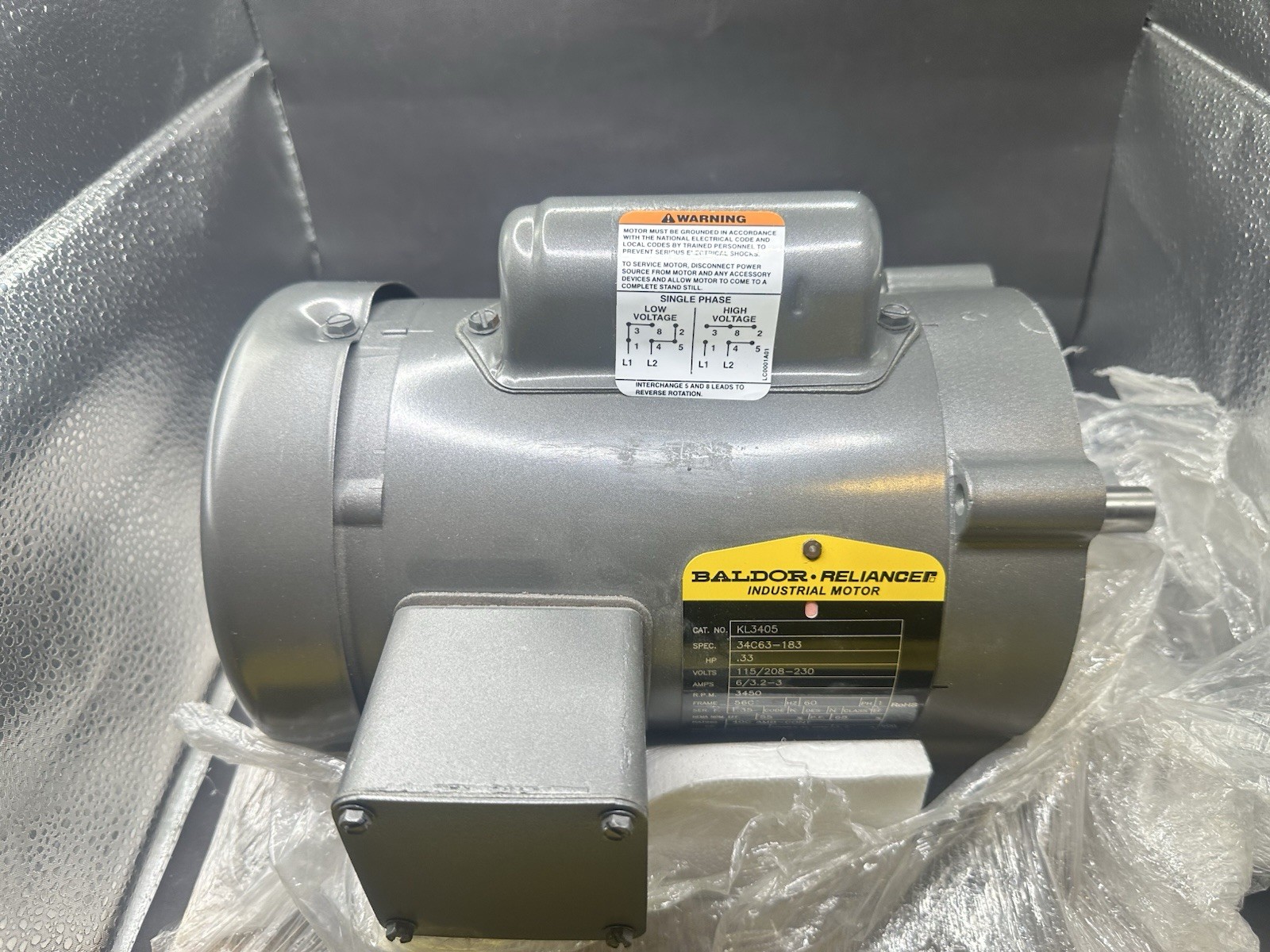NEW BALDOR KL3405 MOTOR .33HP 115/208-230V 3450RPM 56C