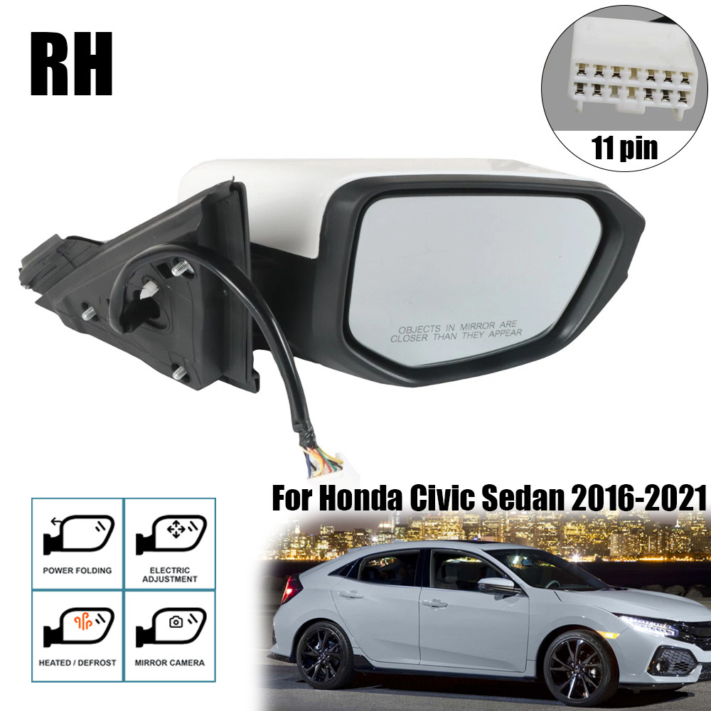 Power Side Mirror For Honda Civic 2016-2021 White Right 11 Pin Heated W/Camera
