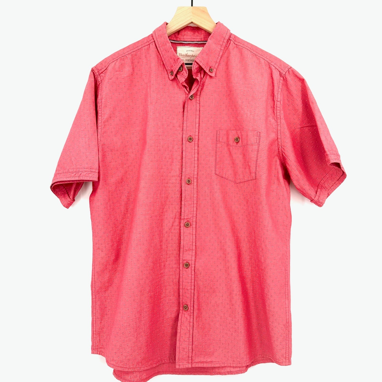 Weatherproof Vintage Button Down Men Large Coral Excellent Dobby Short Sleeve