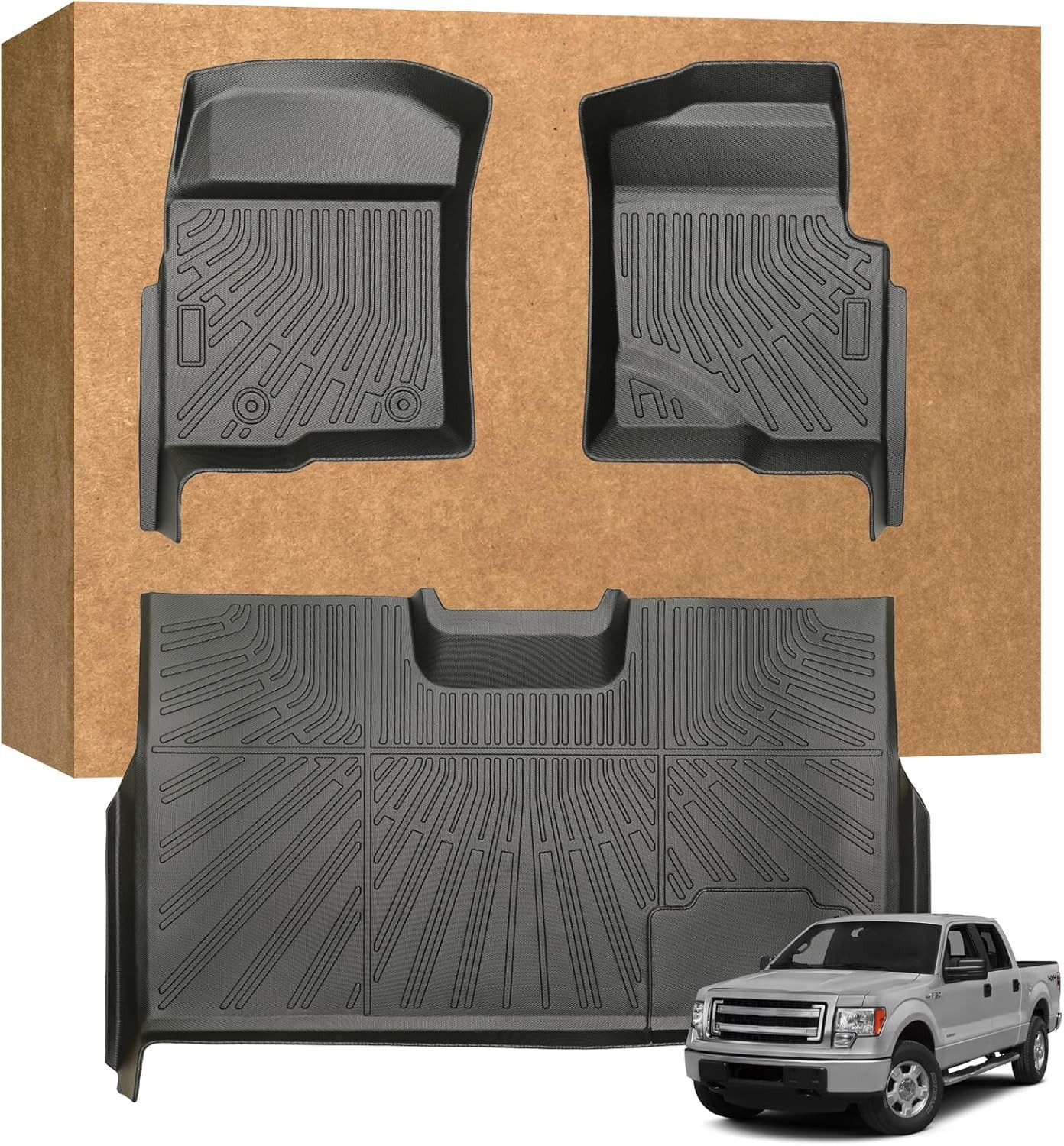 3PCS/Set Floor Mats for 2010-2014 Ford F-150 F150 Super Crew Cab Black TPE Liner