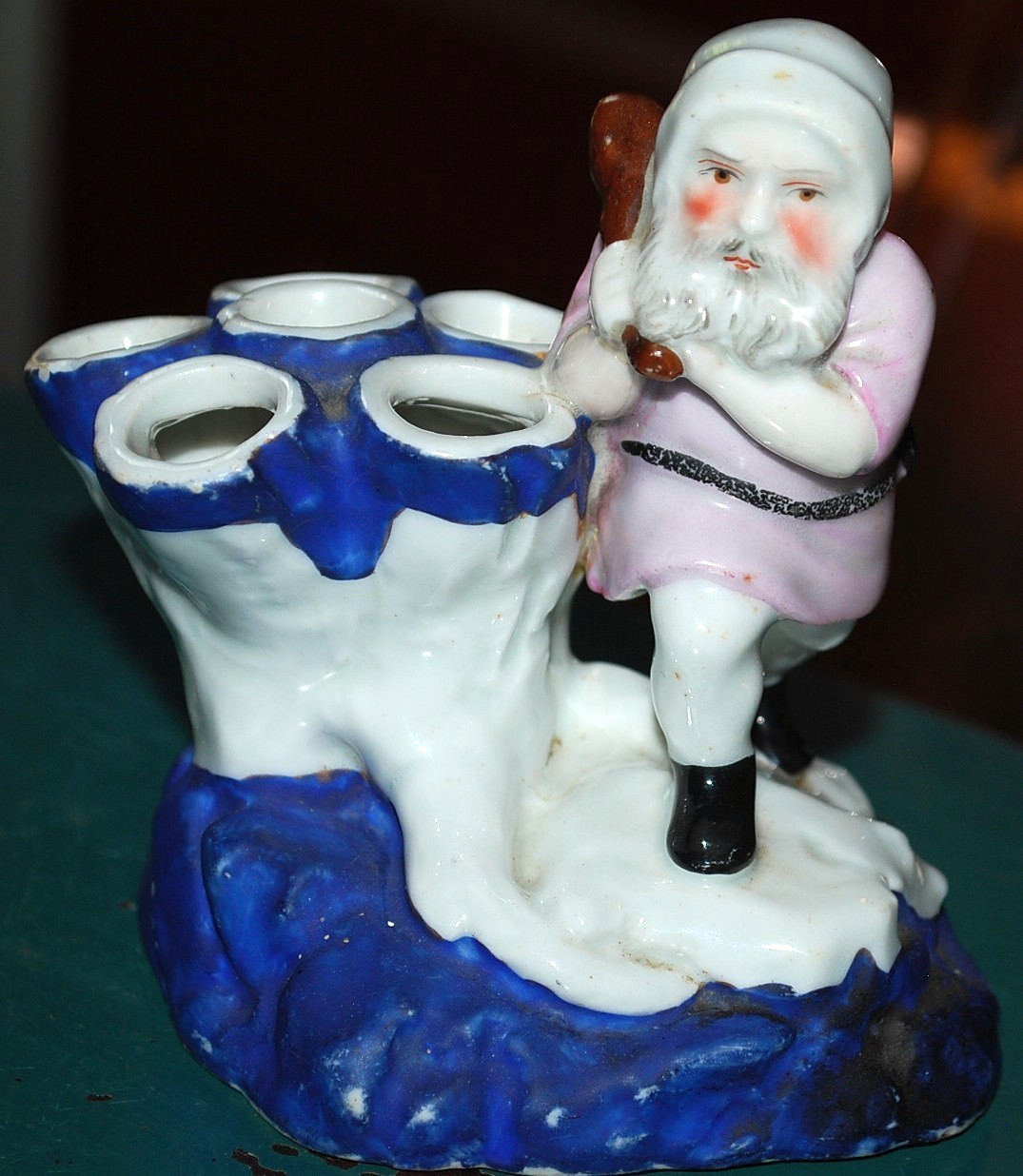 Antique PORCELAIN Multi Bud Spill/Match Vase HERCULES W CLUB Circa 1850s Europe