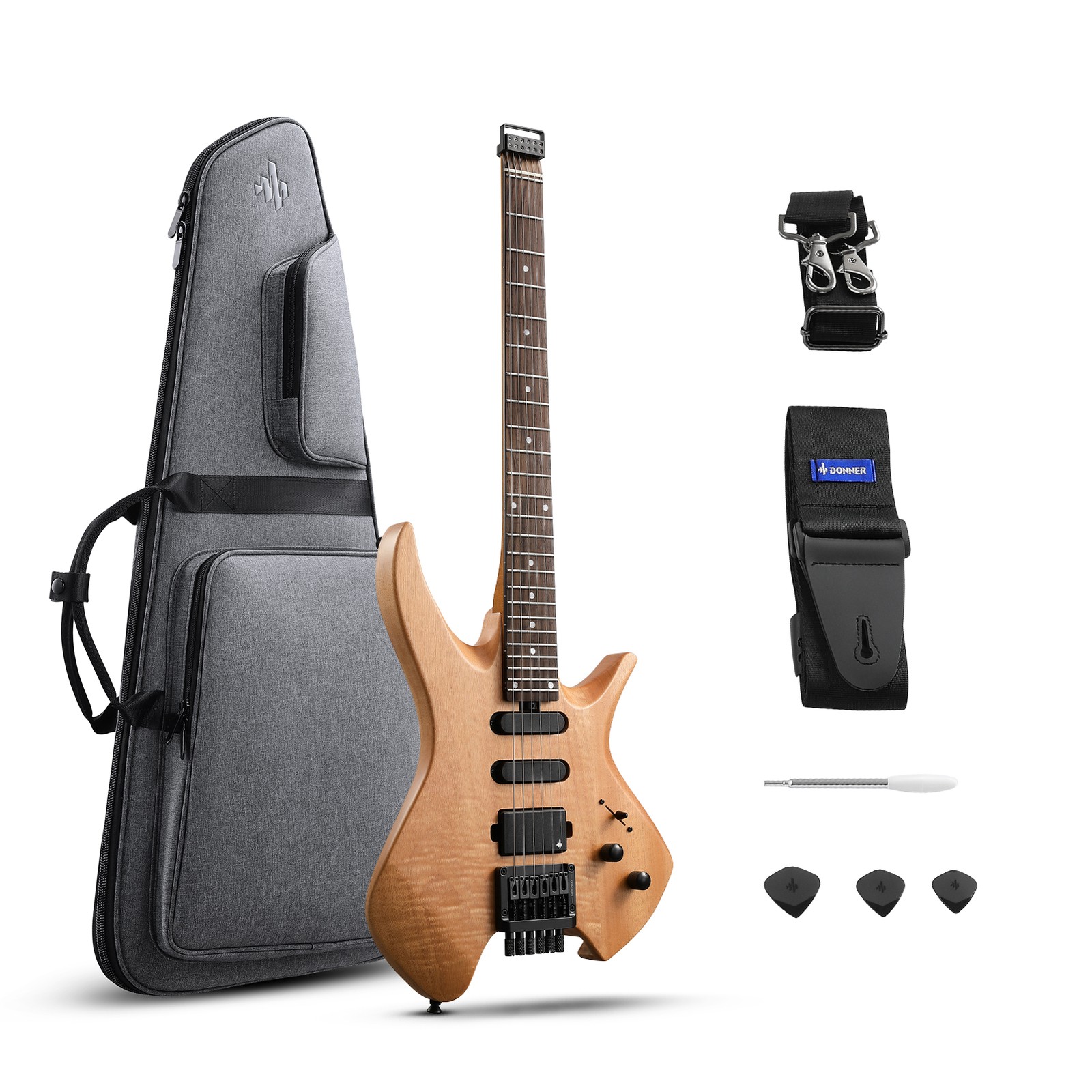 🎸 Donner HLX-500 Headless Electric Guitar HSS Pickups + Gig Bag Strap | Natural 🎸 Donner HLX-500 Headless Electric Guitar HSS Pickups + Gig Bag Strap | Natural