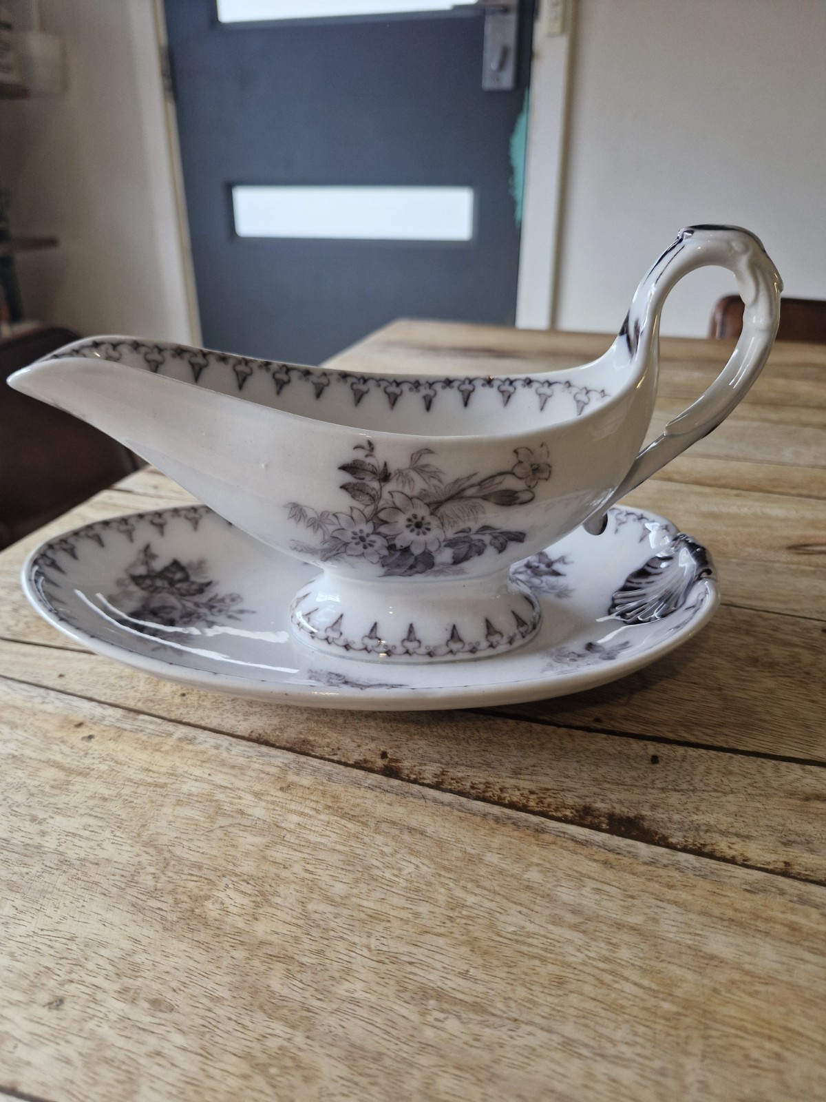 Antique French Sarreguemines Sauceboat 