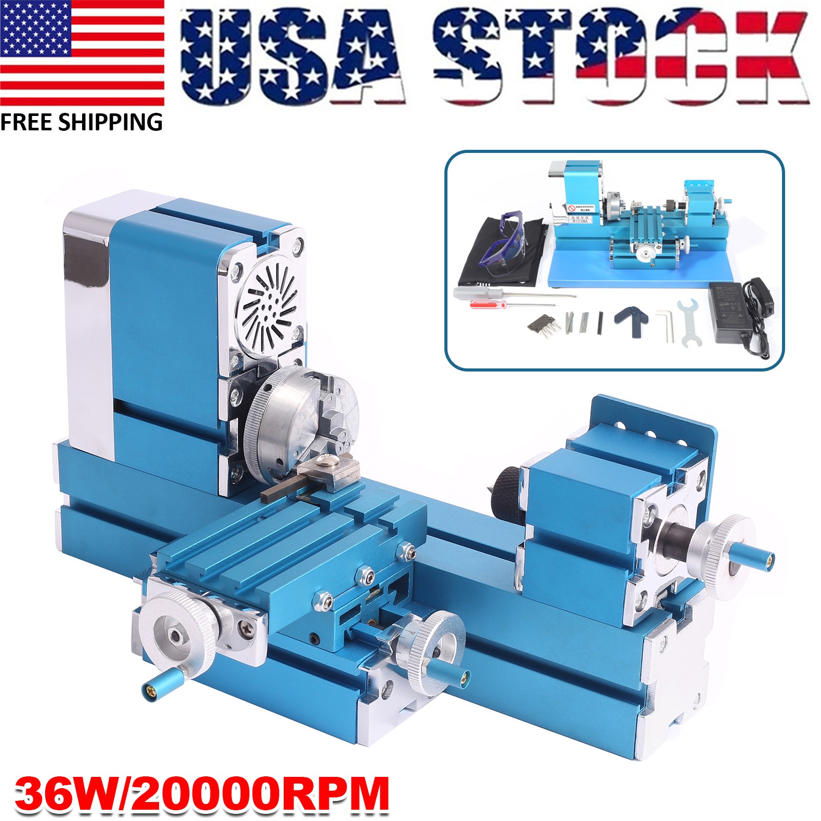 36W Universal Mini Metal Lathe Machine Motorized Woodworking Hobby DIY Tool USA