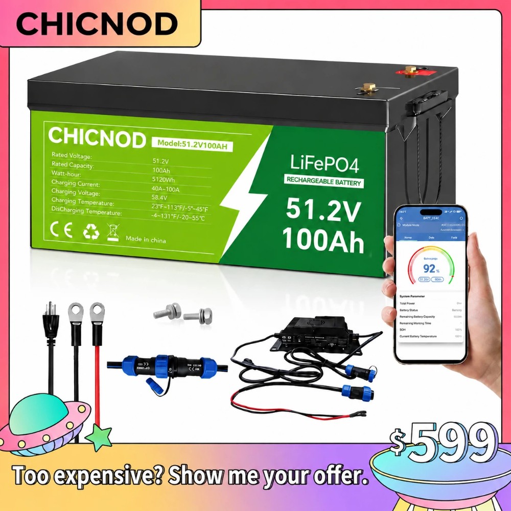 NEW 48V 100Ah LiFePO4 Lithium Battery 5120Wh Built-in BMS whit 58.4V 20A Charger