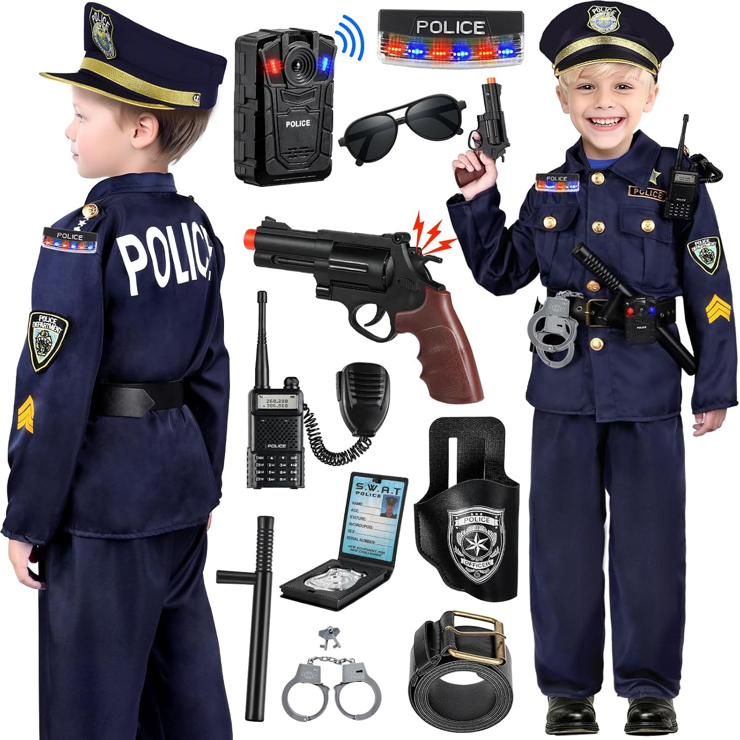 Large Kids Police Officer Costume 8-10 Year Police Uniform Kids Costume