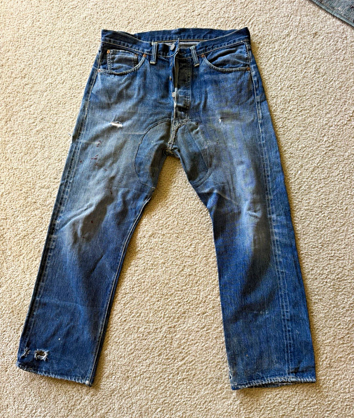 Levi\'s Jerky Tag Early Post War 47 501 Big E 34x27 Selvedge Crotch Repair 40s