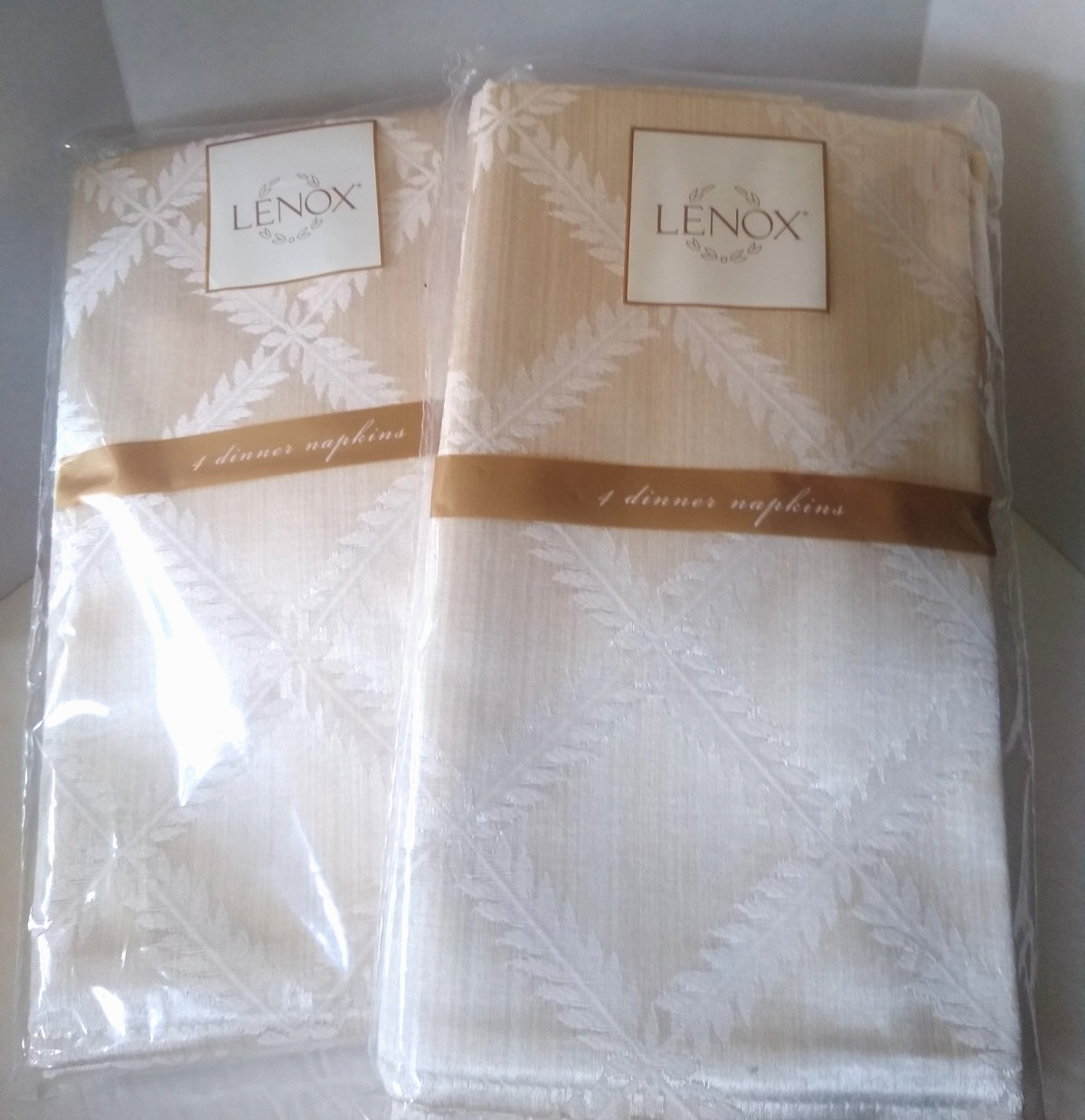 Lenox Cloth Dinner Napkins Lattice Laurel Leaf Ivory Square 4 pk x 2 New NIP