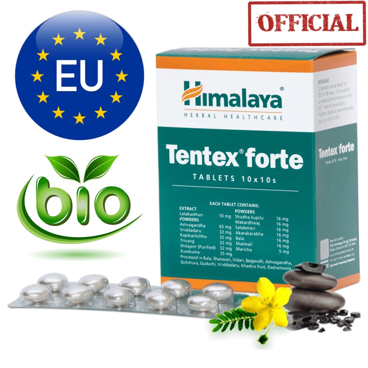 Himalaya Tentex Forte Official Herbals Himalaya 10 tablets Organic FRESH NEW